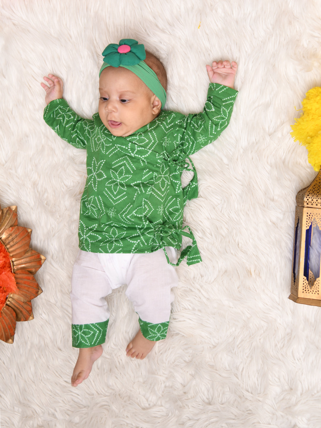 Angrakha sets for new born - Green Bandhej Joeycare