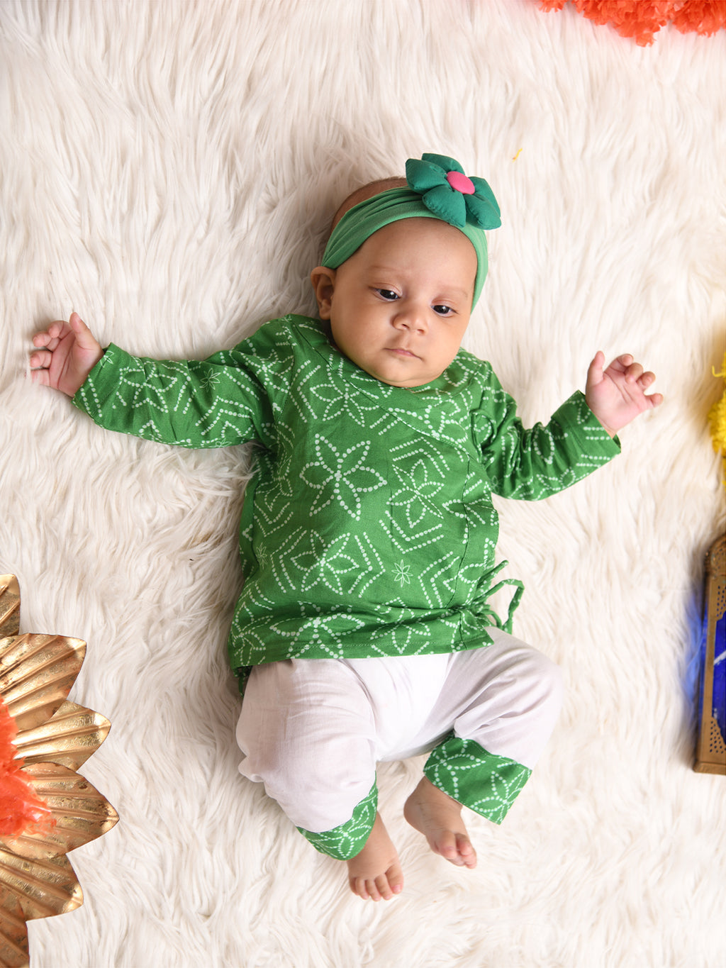 Angrakha sets for new born - Green Bandhej Joeycare