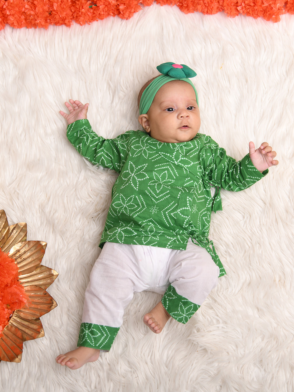 Angrakha sets for new born - Green Bandhej Joeycare