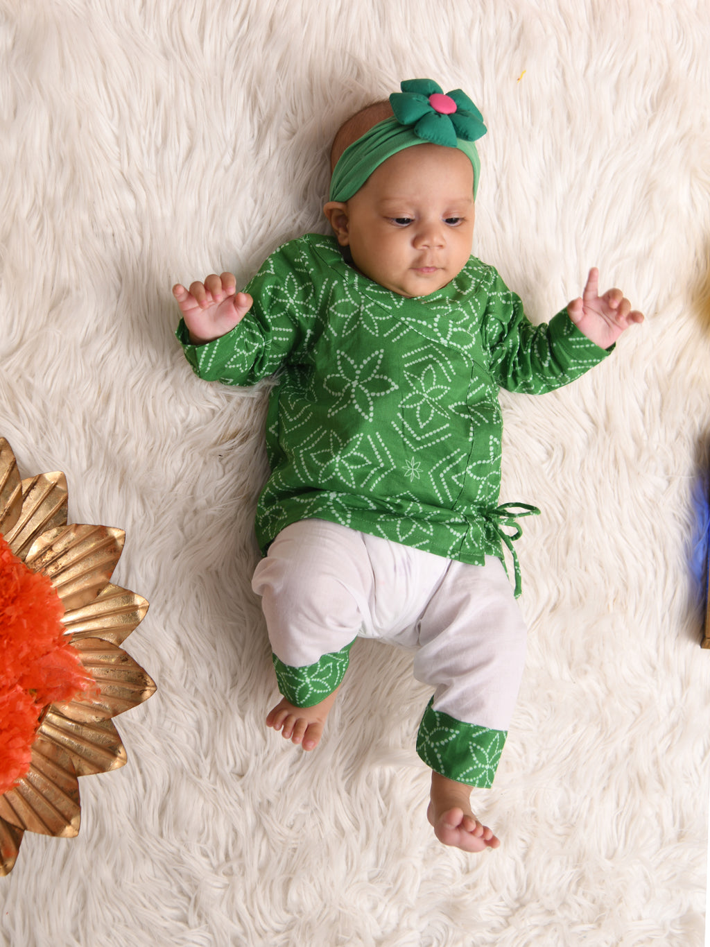 Angrakha sets for new born - Green Bandhej Joeycare