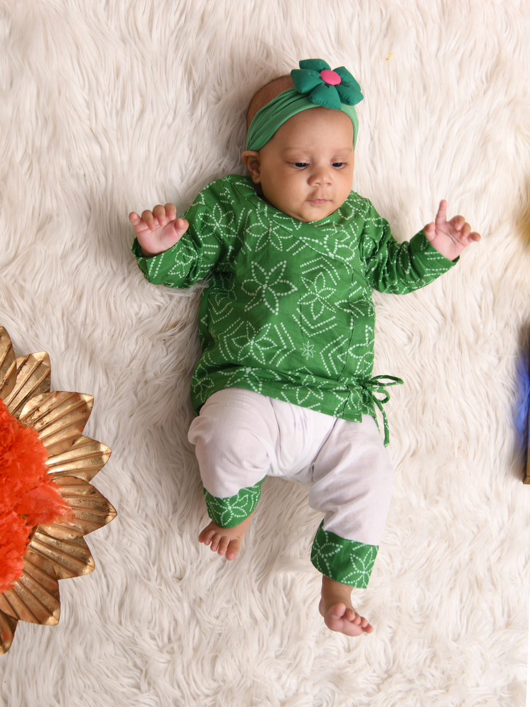 Angrakha sets for new born - Green Bandhej Joeycare