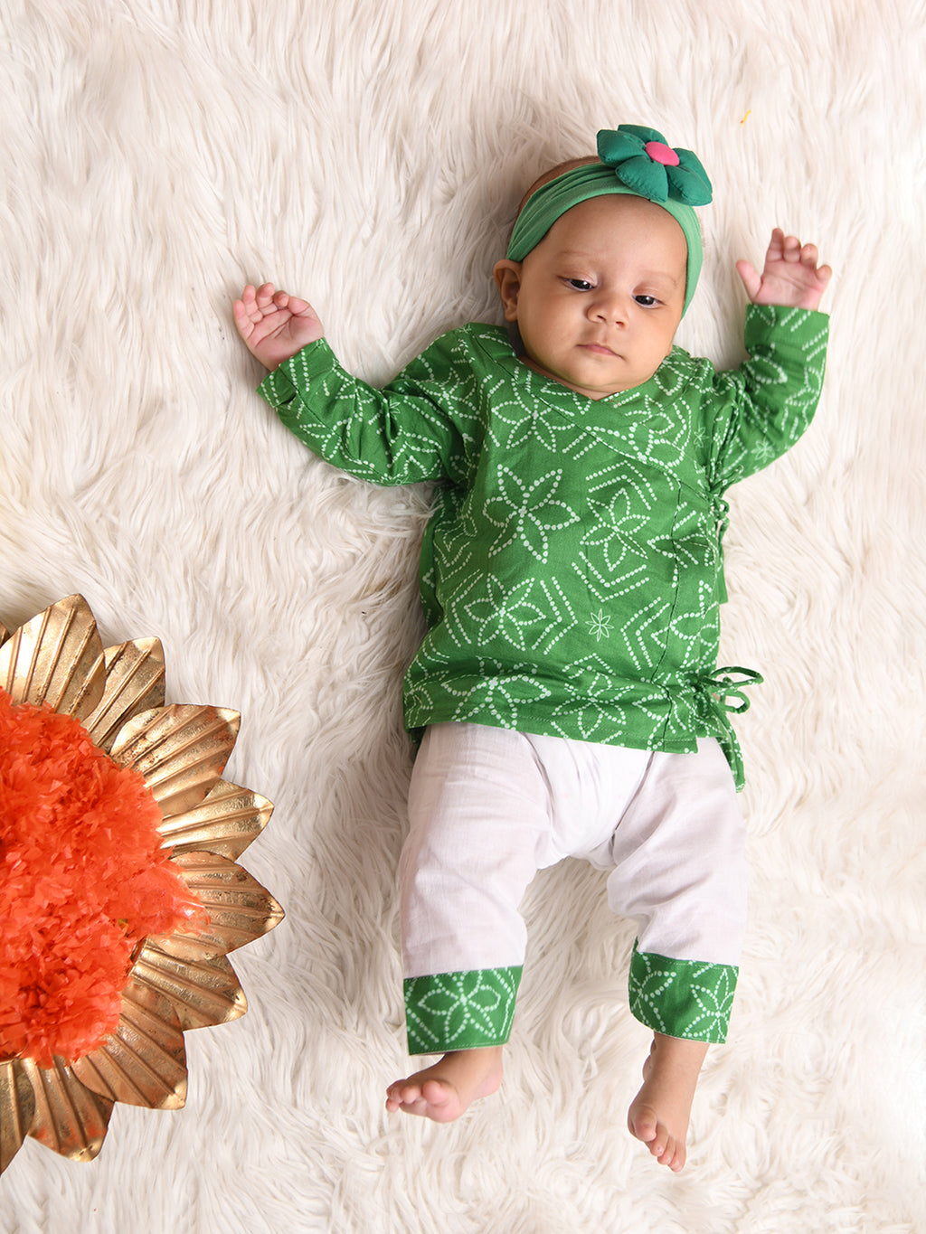 Angrakha sets for new born - Green Bandhej Joeycare