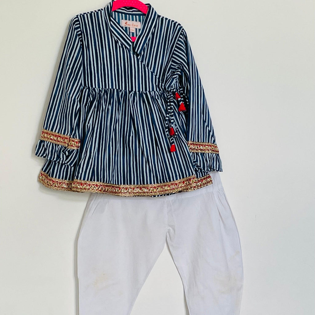 Angrakha style - Pyjama set for girls - Indigo Stripes Joeycare