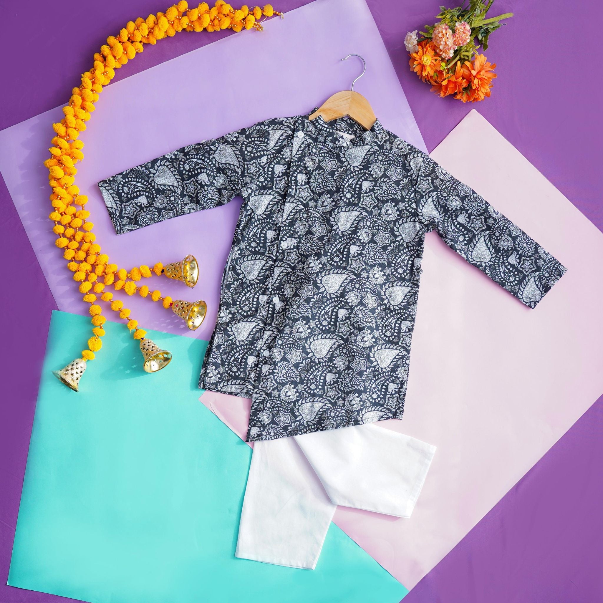 Button Kurta - Floral Black Joeycare