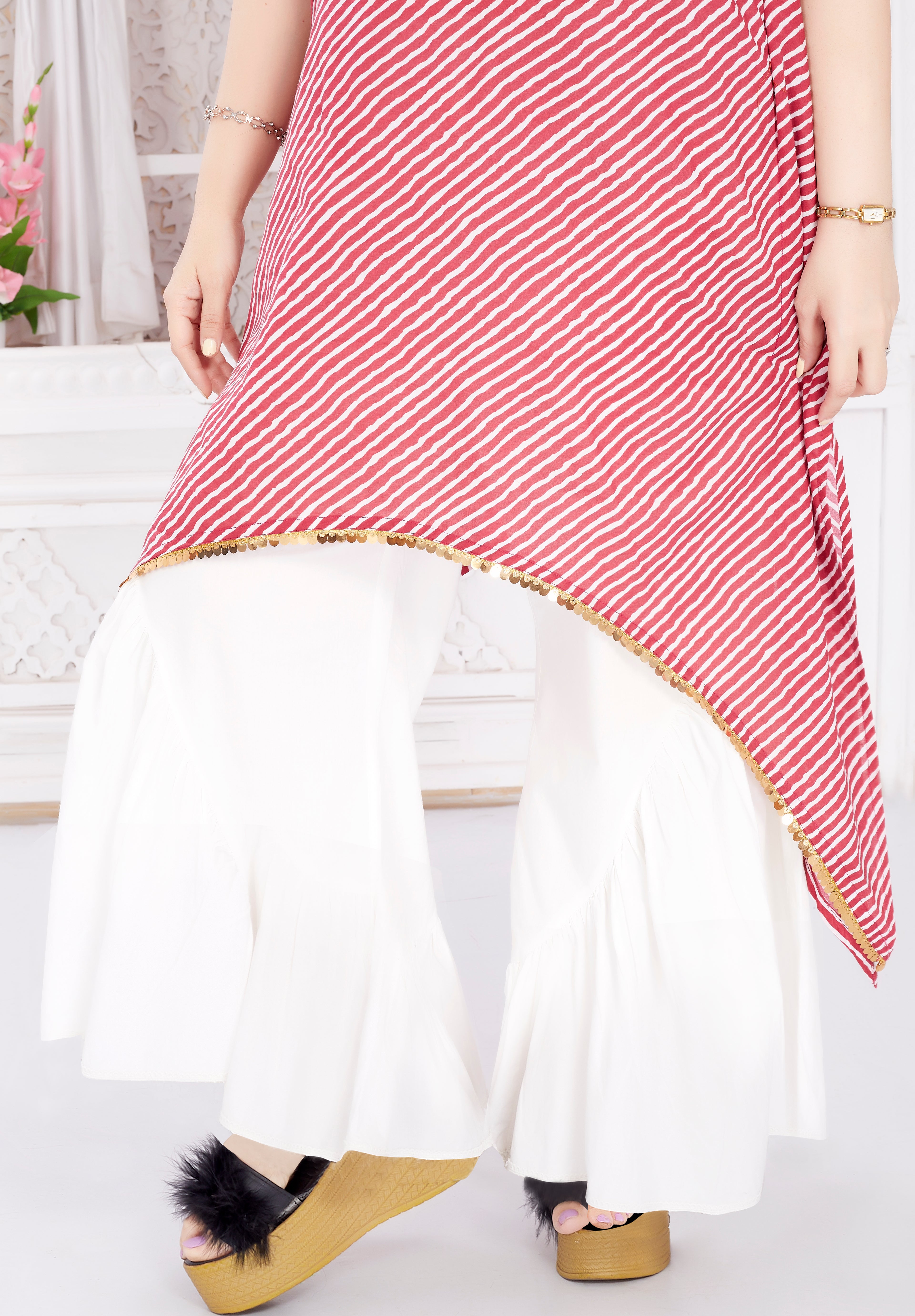 Cotton Kurta for Women - Pink Leheriya