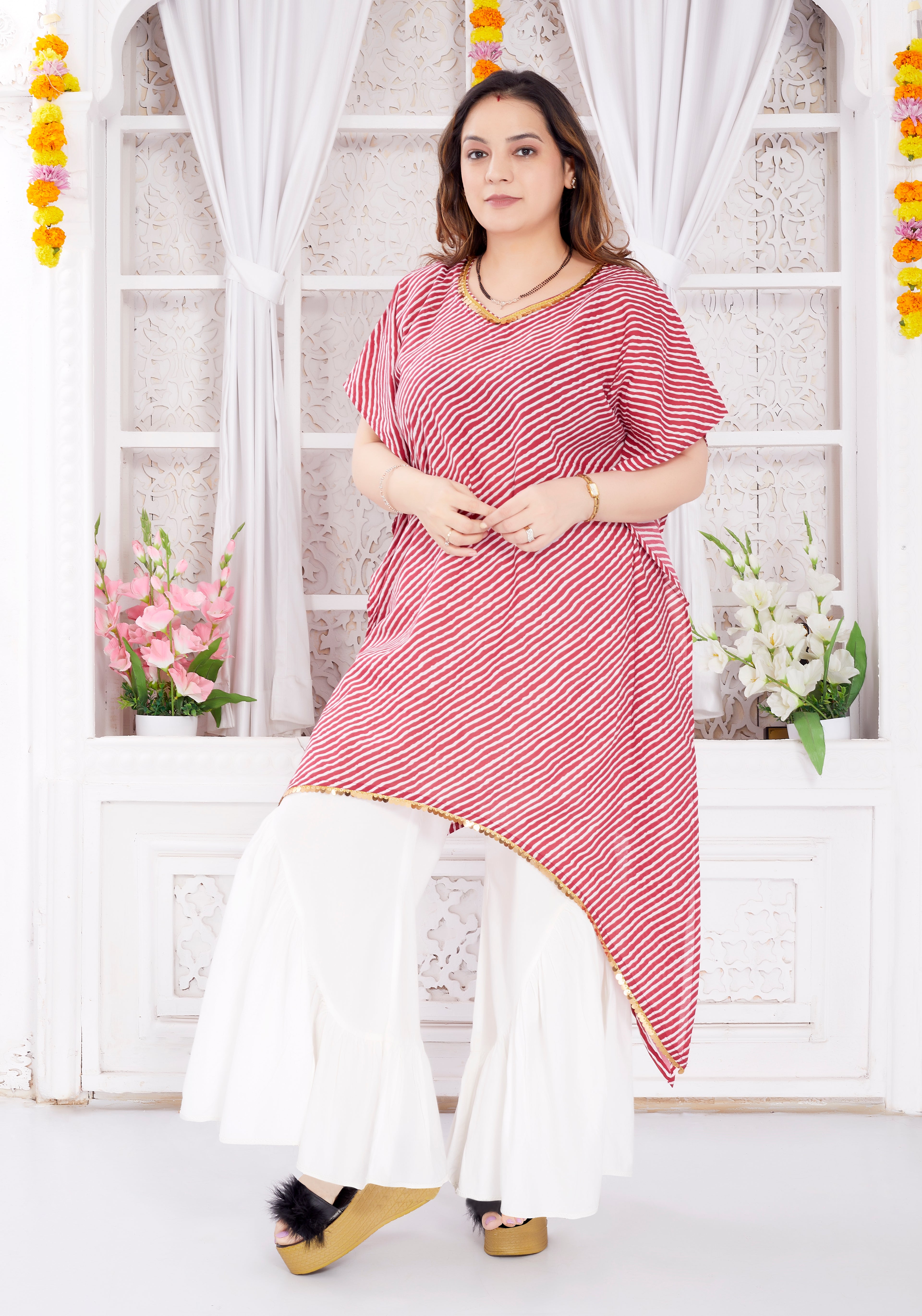 Cotton Kurta for Women - Pink Leheriya