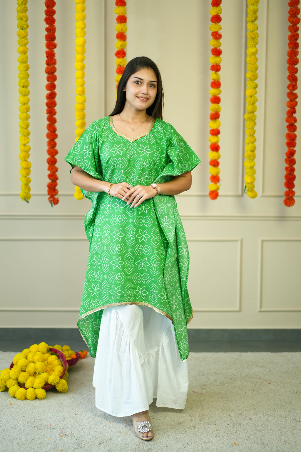 Cotton Kurta for Women - Green Bandhej