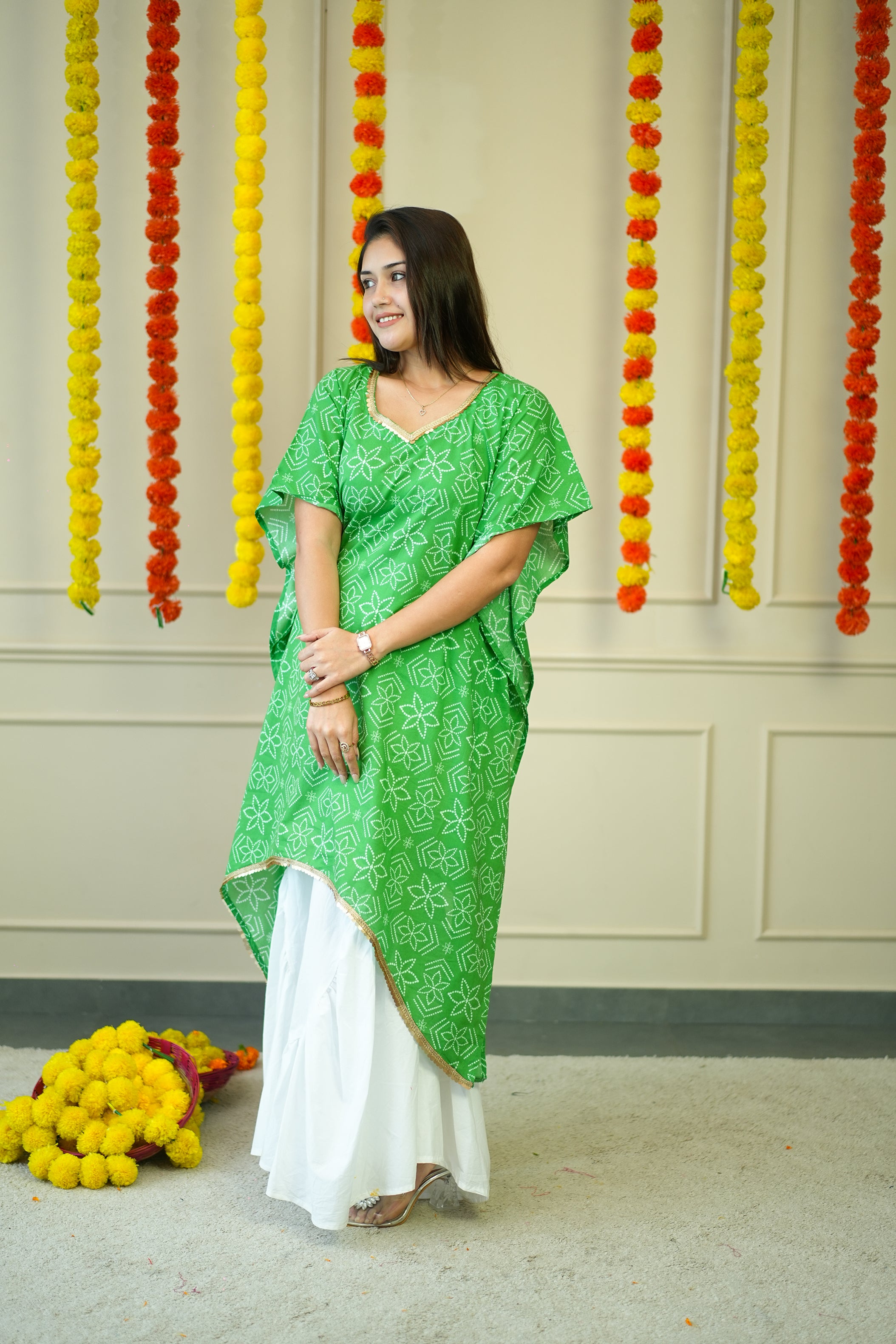 Cotton Kurta for Women - Green Bandhej