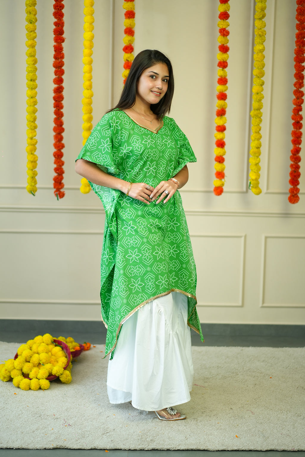 Cotton Kurta for Women - Green Bandhej
