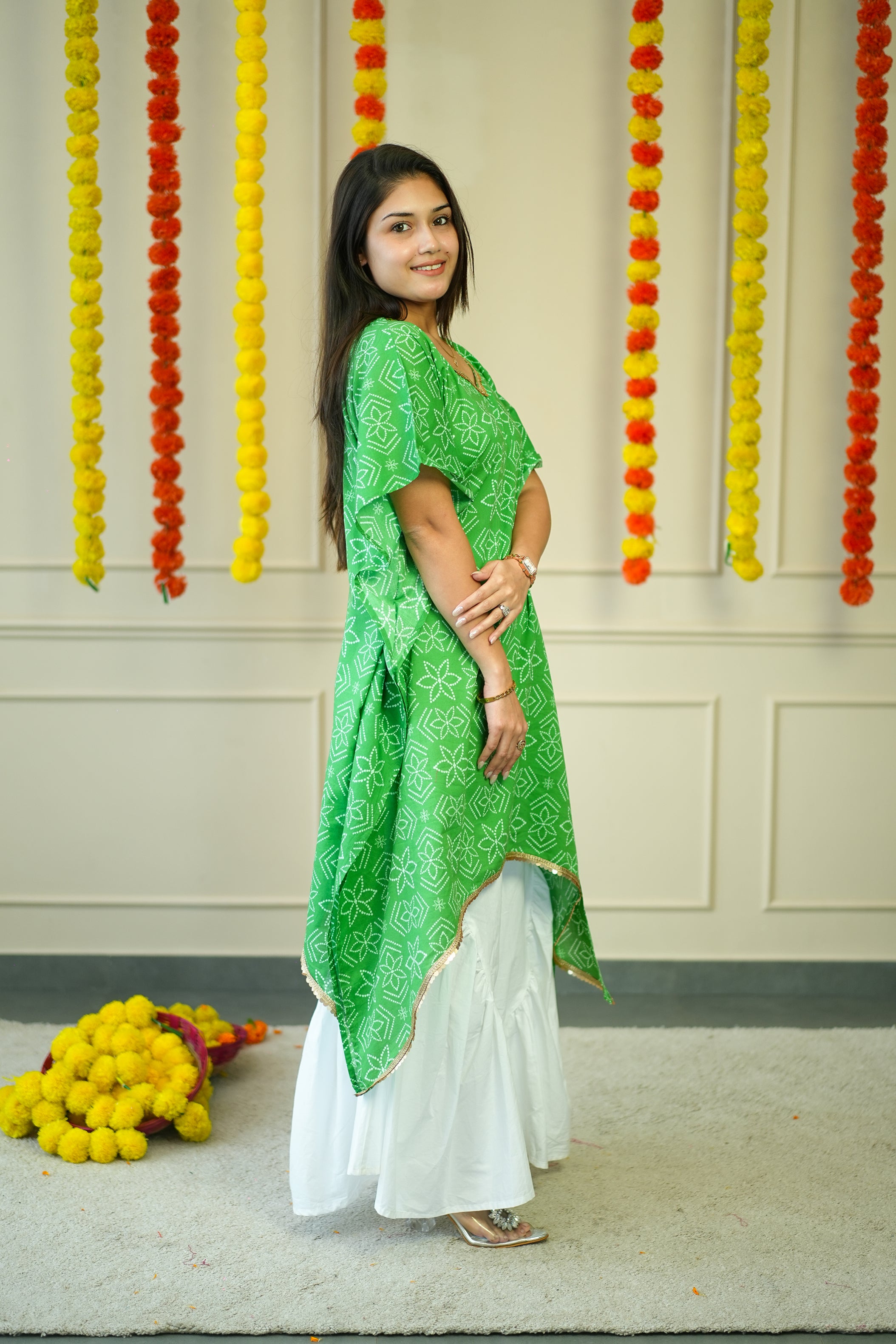 Cotton Kurta for Women - Green Bandhej