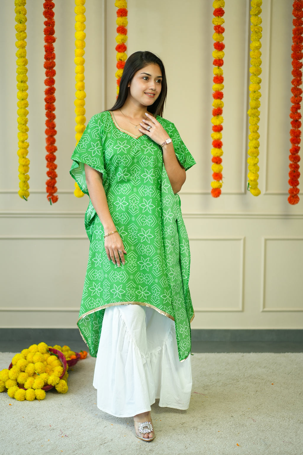Cotton Kurta for Women - Green Bandhej