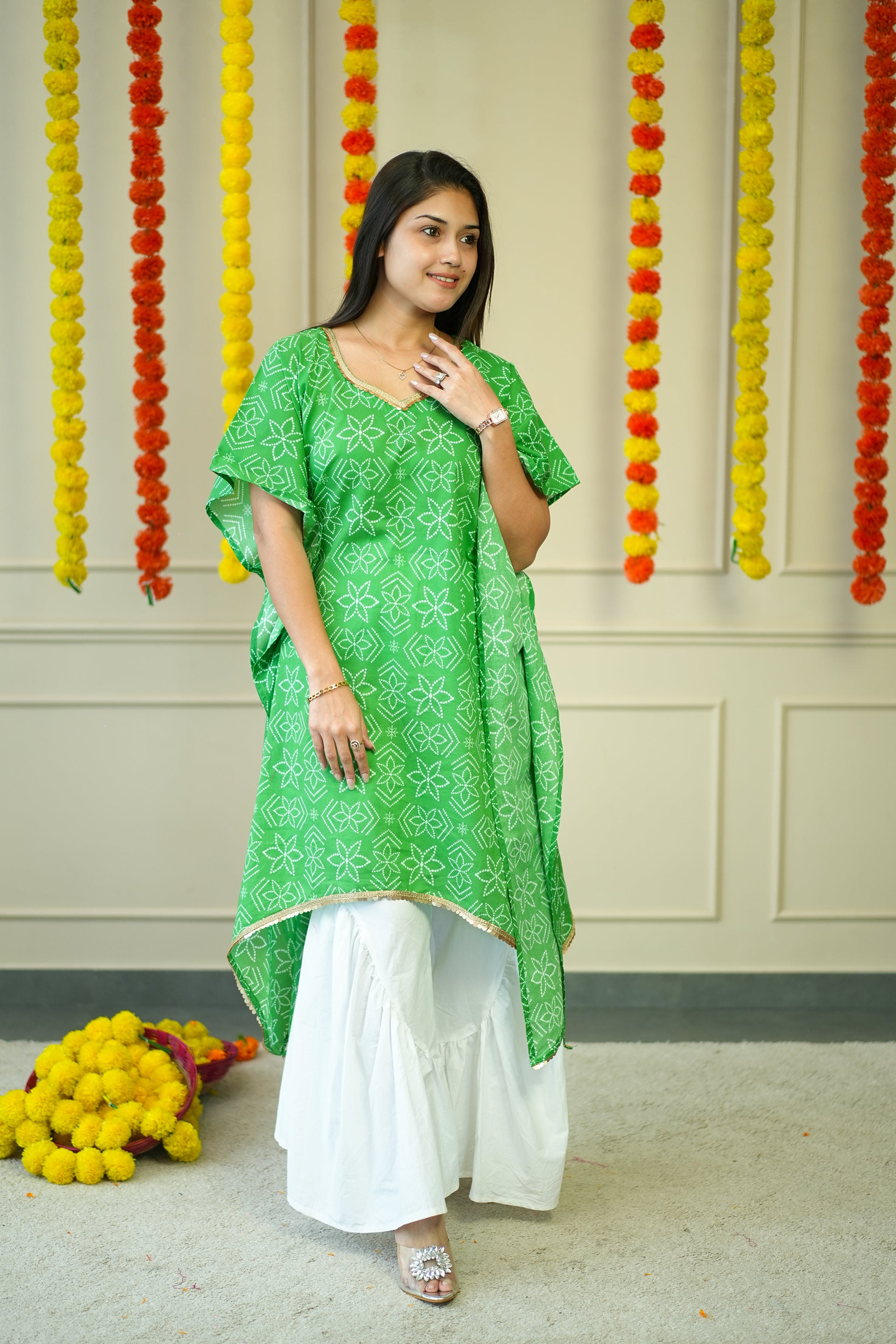 Cotton Kurta for Women - Green Bandhej