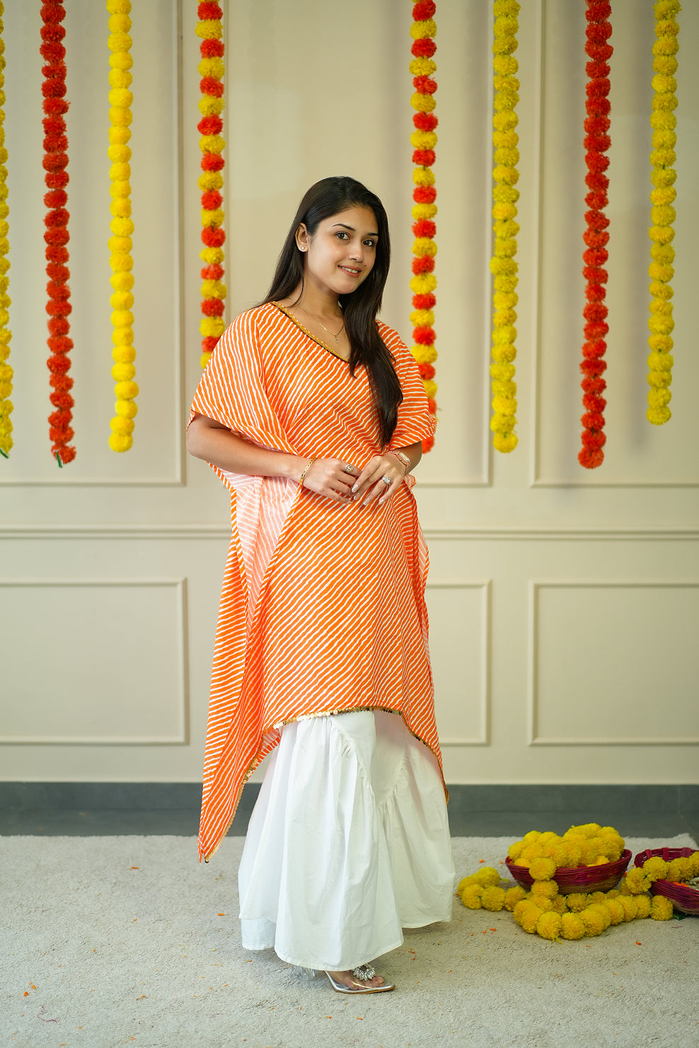 Cotton Kurta for Women - Orange Leheriya