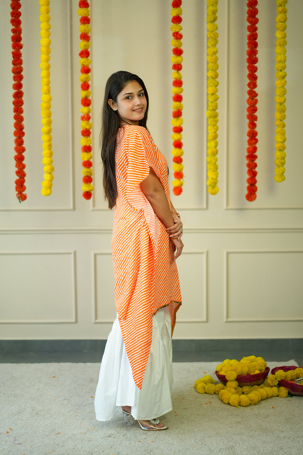 Cotton Kurta for Women - Orange Leheriya