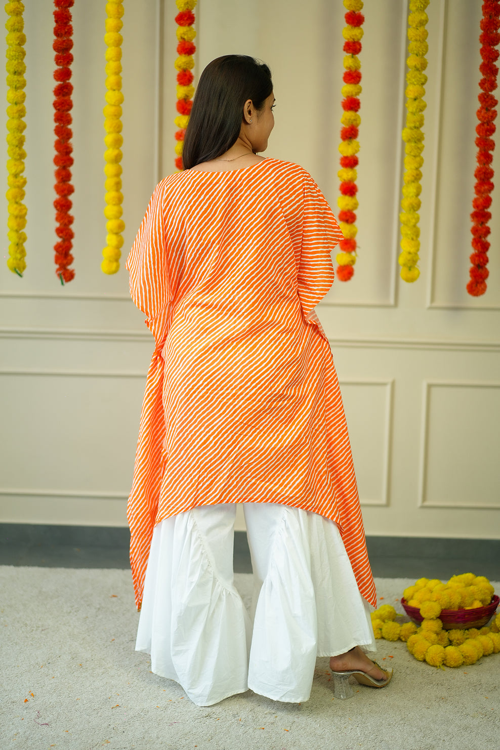 Cotton Kurta for Women - Orange Leheriya