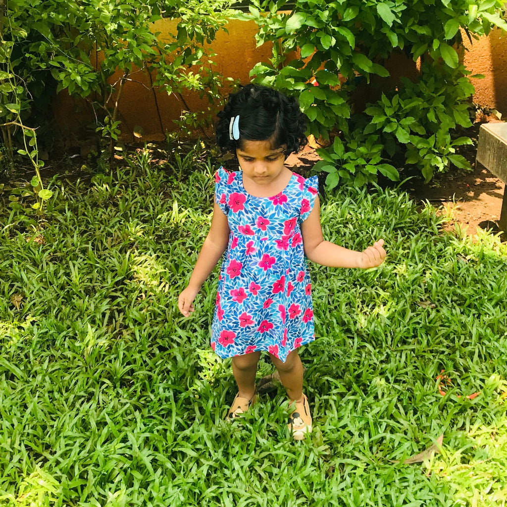 Frock for girls - Blue Pink Flowers Joeycare