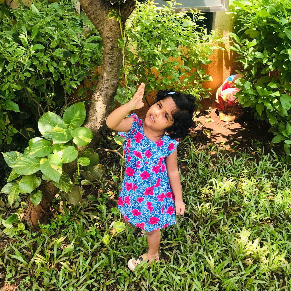 Frock for girls - Blue Pink Flowers Joeycare