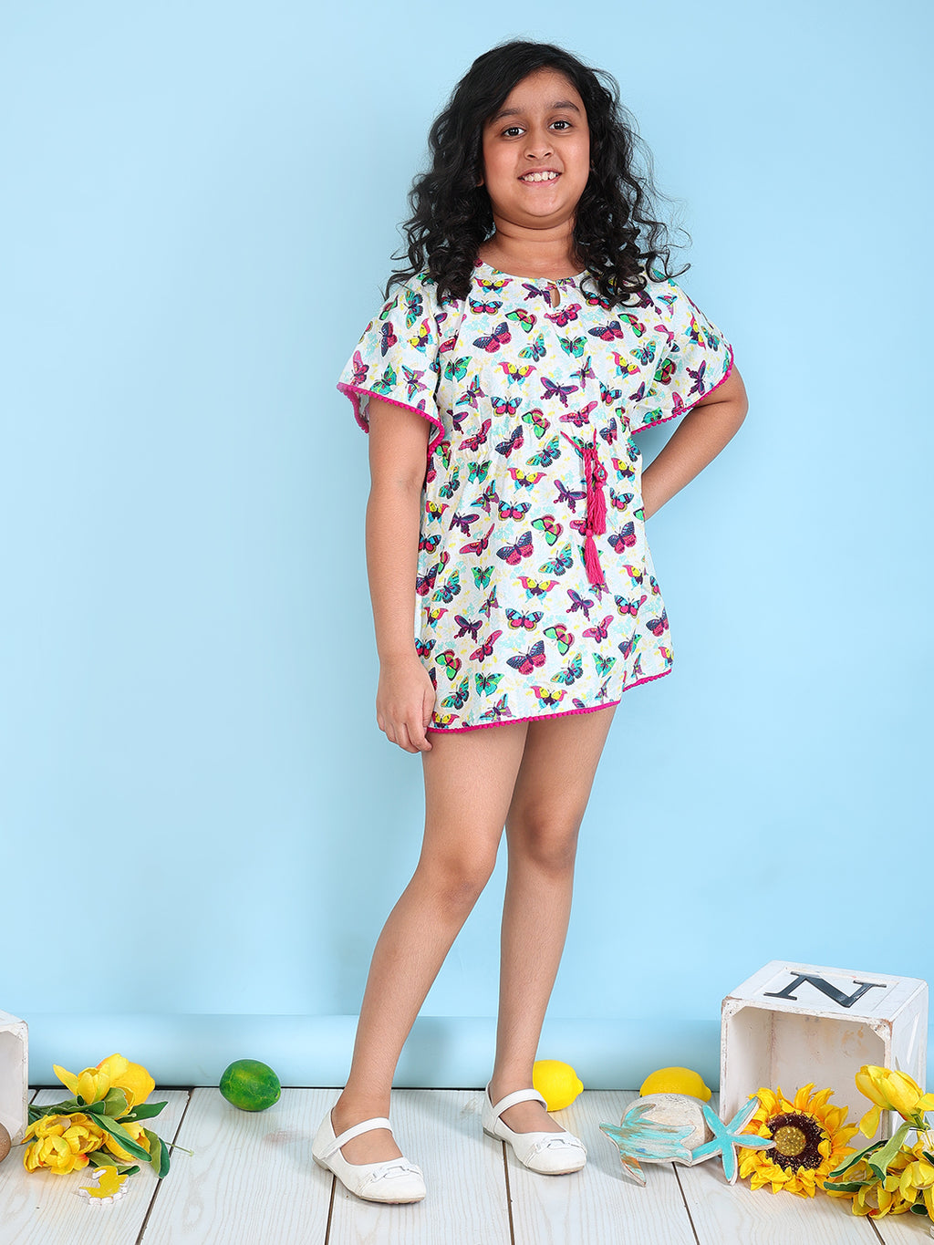 Beach Kaftan for Girls - Colorful Butterfly