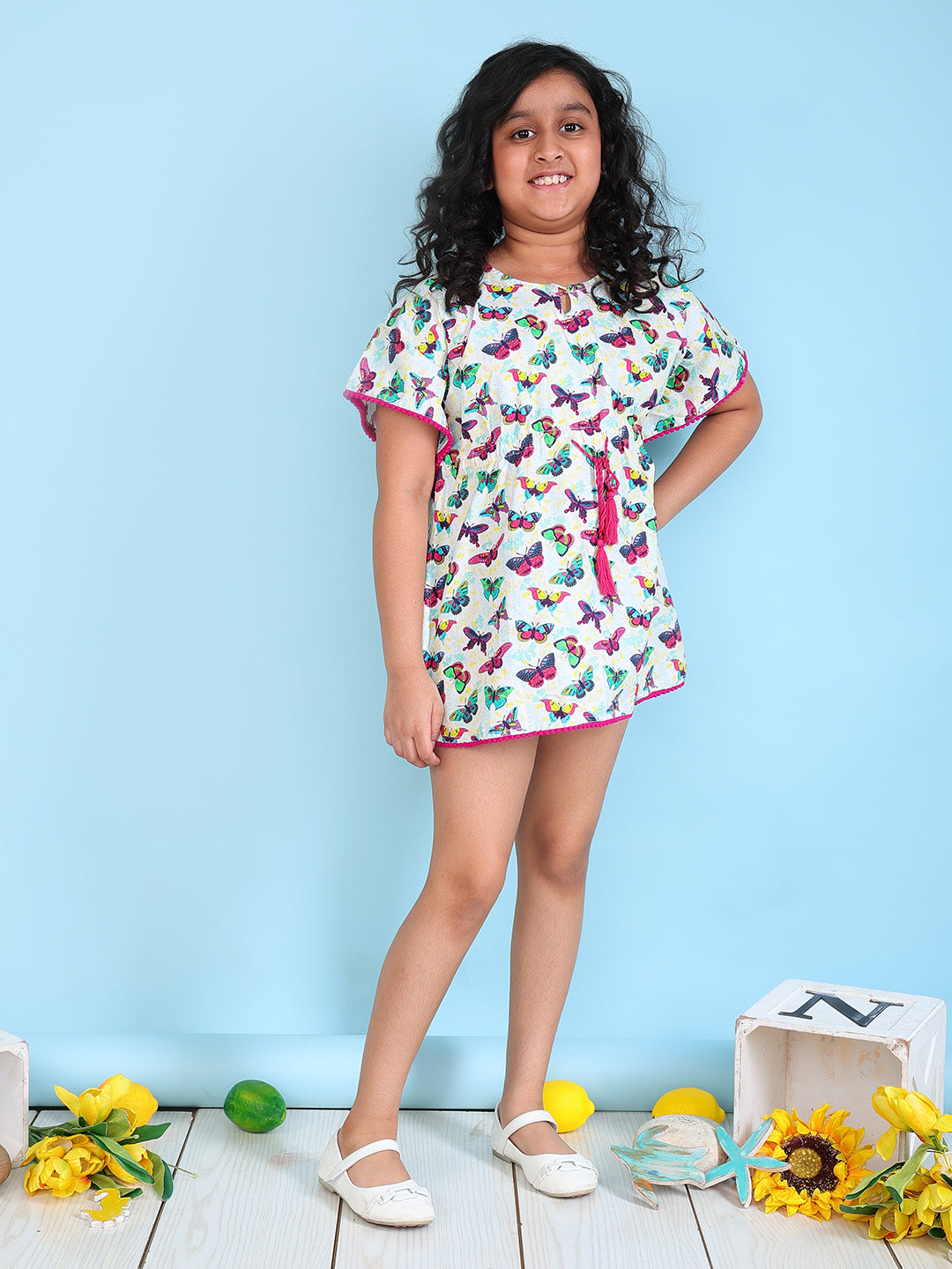 Beach Kaftan for Girls - Colorful Butterfly