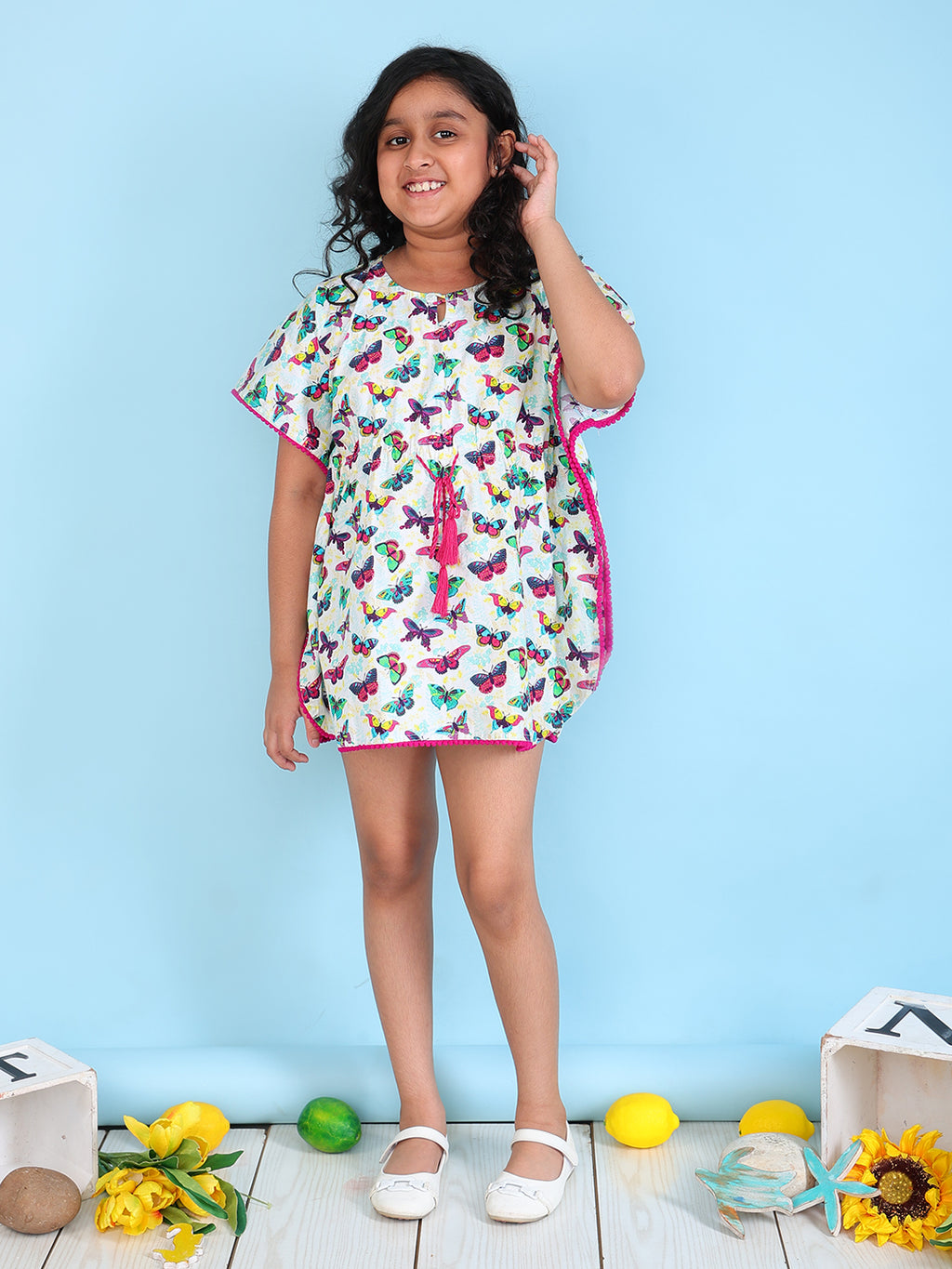 Beach Kaftan for Girls - Colorful Butterfly