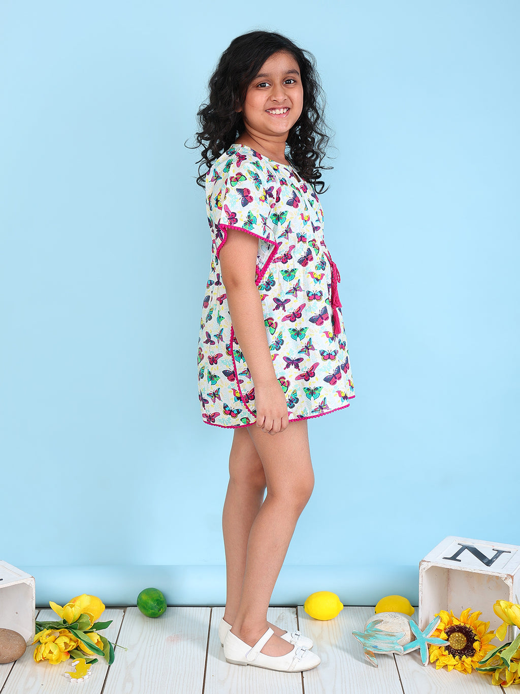 Beach Kaftan for Girls - Colorful Butterfly