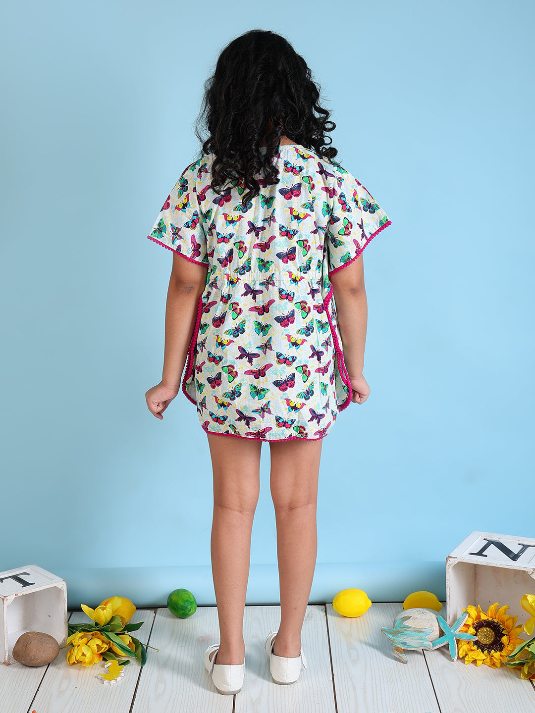 Beach Kaftan for Girls - Colorful Butterfly