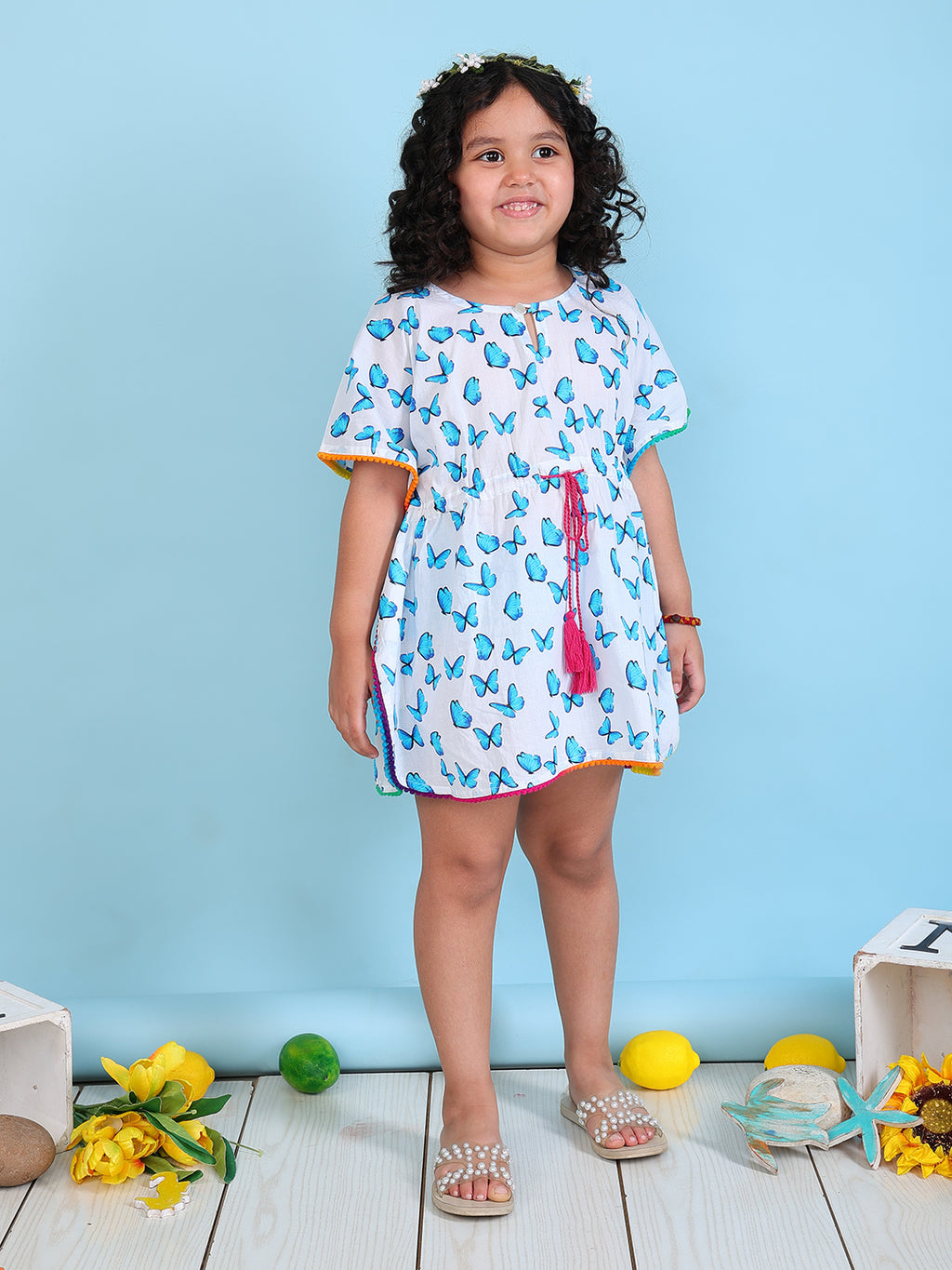 Beach Kaftan for Girls - Blue Butterfly