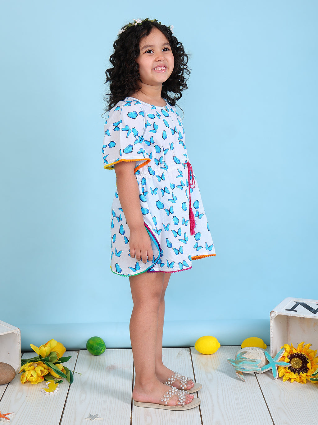 Beach Kaftan for Girls - Blue Butterfly