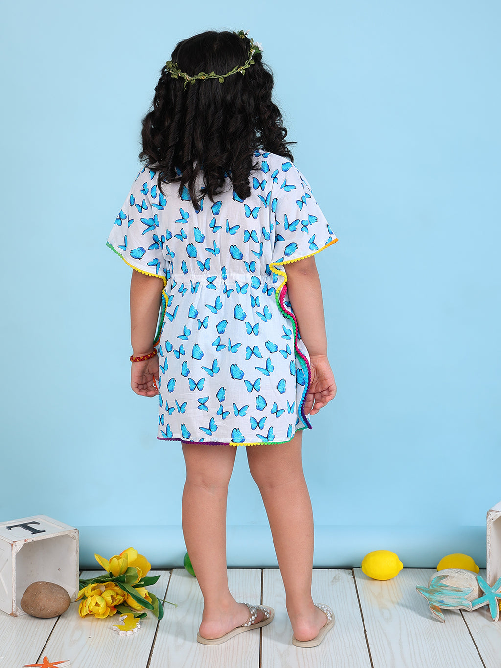 Beach Kaftan for Girls - Blue Butterfly