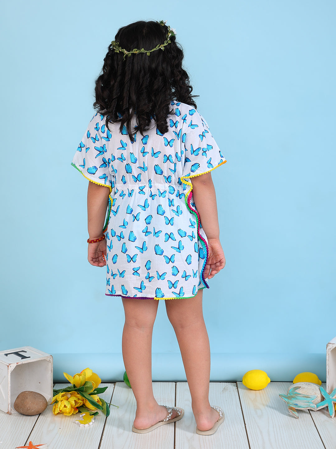 Beach Kaftan for Girls - Blue Butterfly