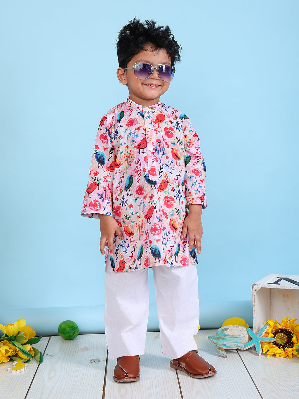 Kurta Pyjama Set for Boys - Birds