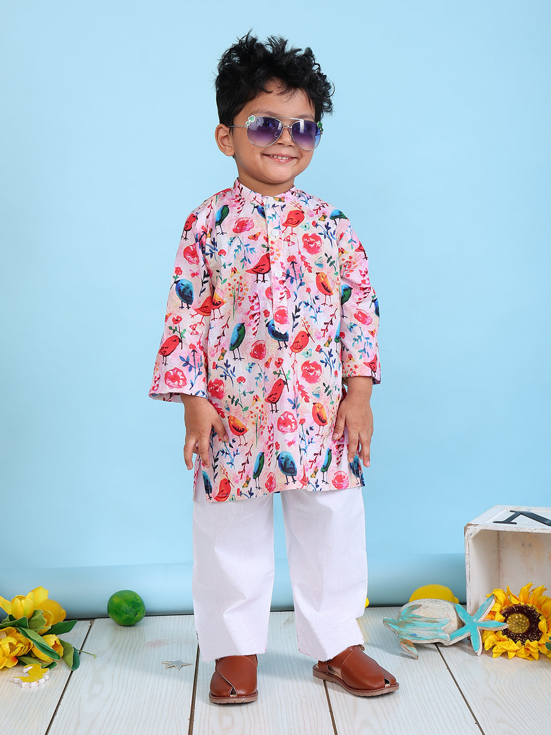 Kurta Pyjama Set for Boys - Birds