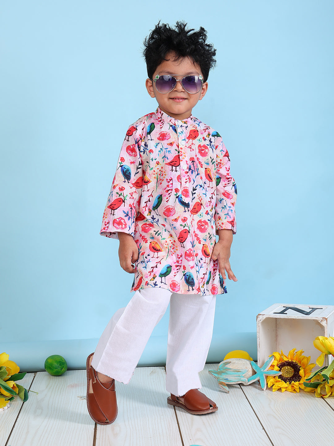 Kurta Pyjama Set for Boys - Birds