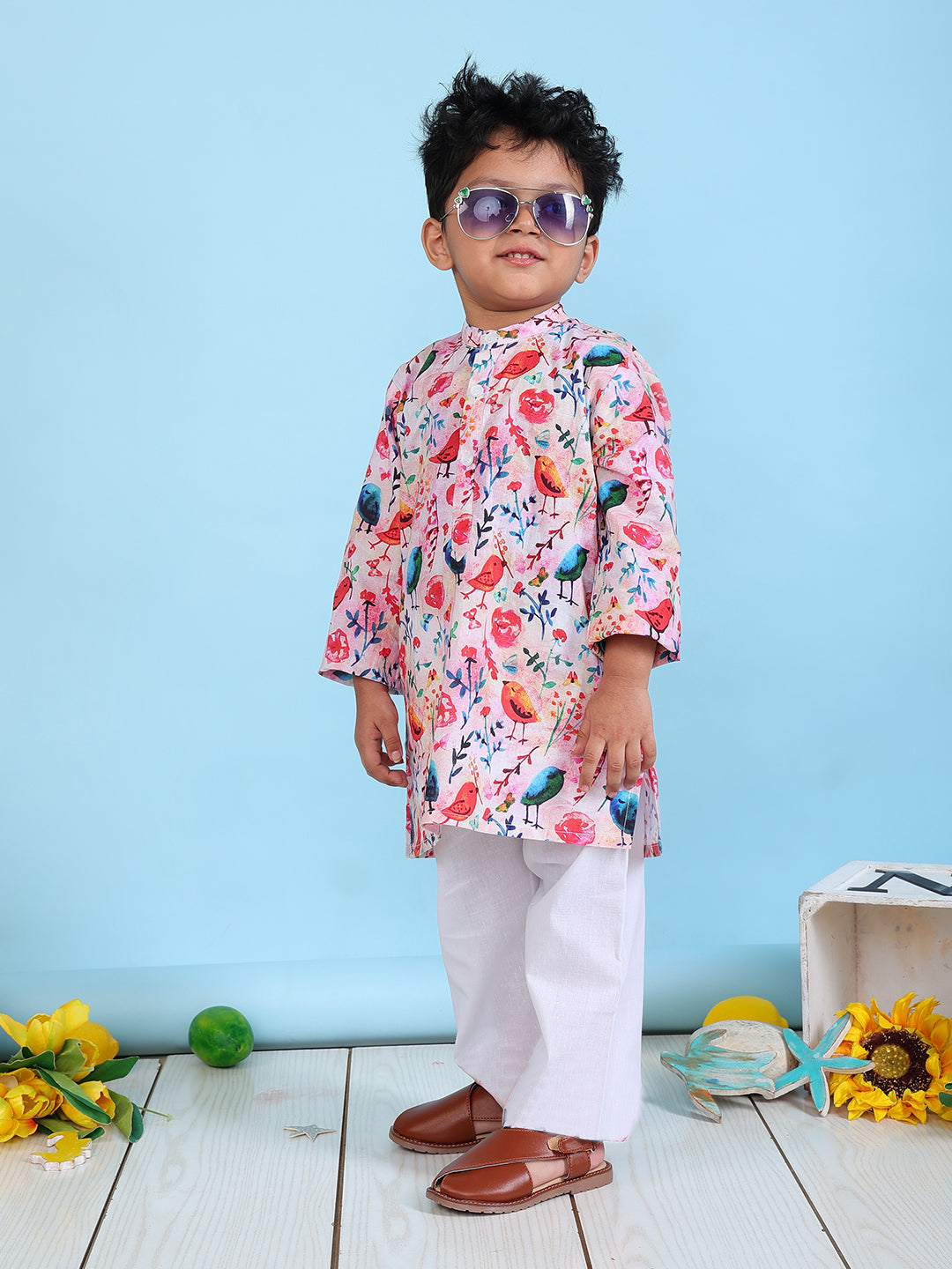 Kurta Pyjama Set for Boys - Birds