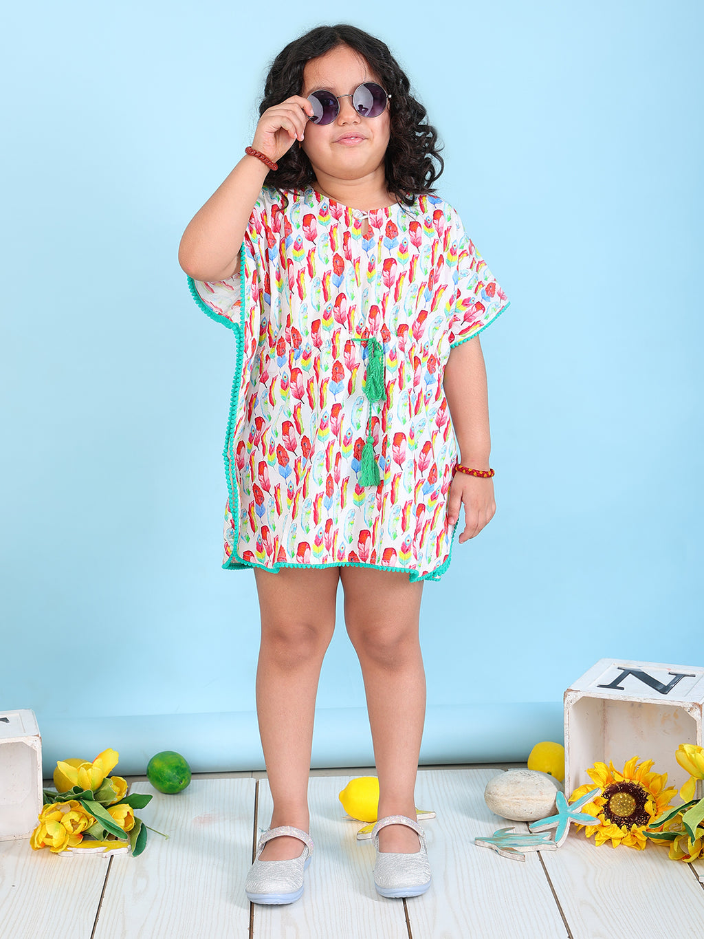 Beach Kaftan for Girls - Feathers