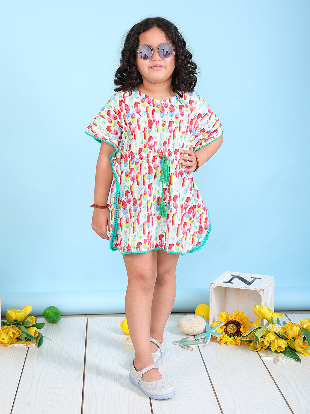 Beach Kaftan for Girls - Feathers