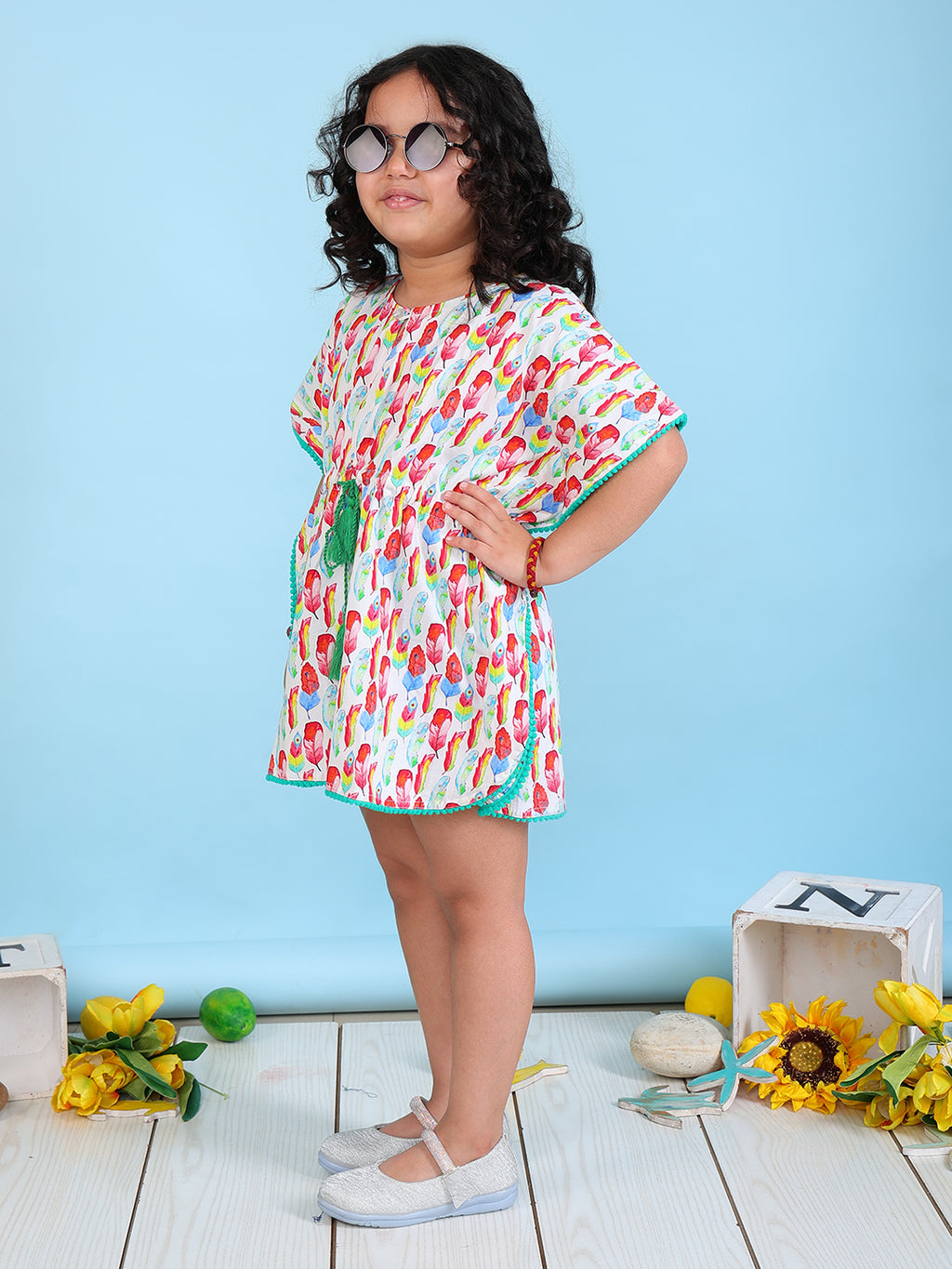 Beach Kaftan for Girls - Feathers