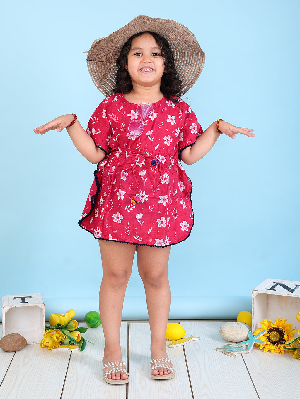 Beach Kaftan for Girls - Pink Bloom