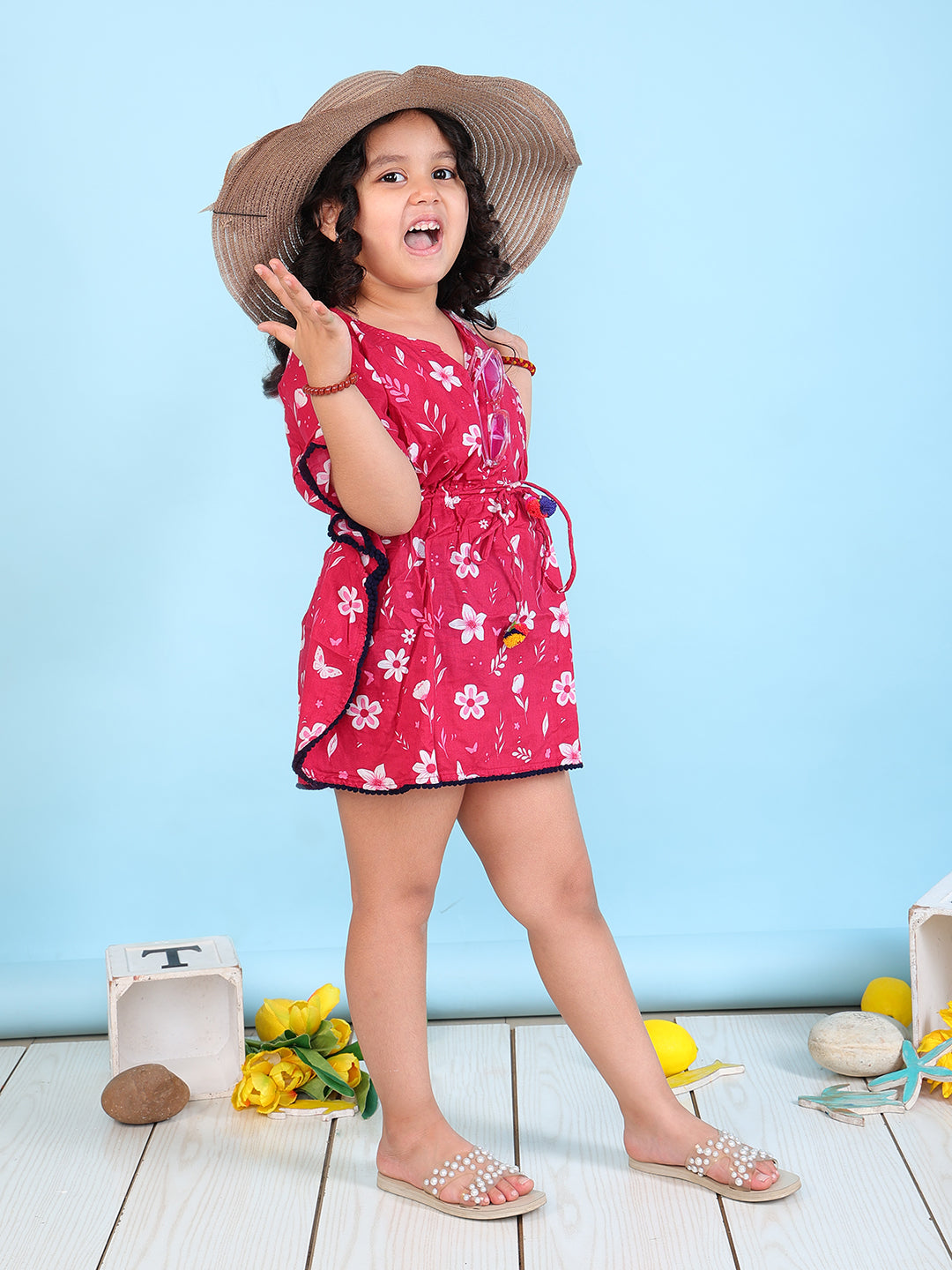 Beach Kaftan for Girls - Pink Bloom
