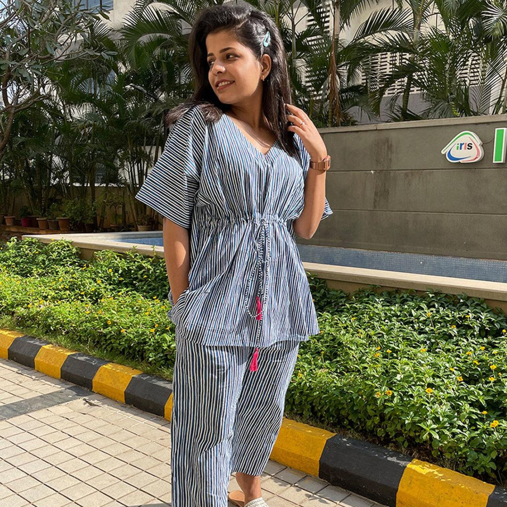 Kaftan Jammies - Indigo stripes Joeycare