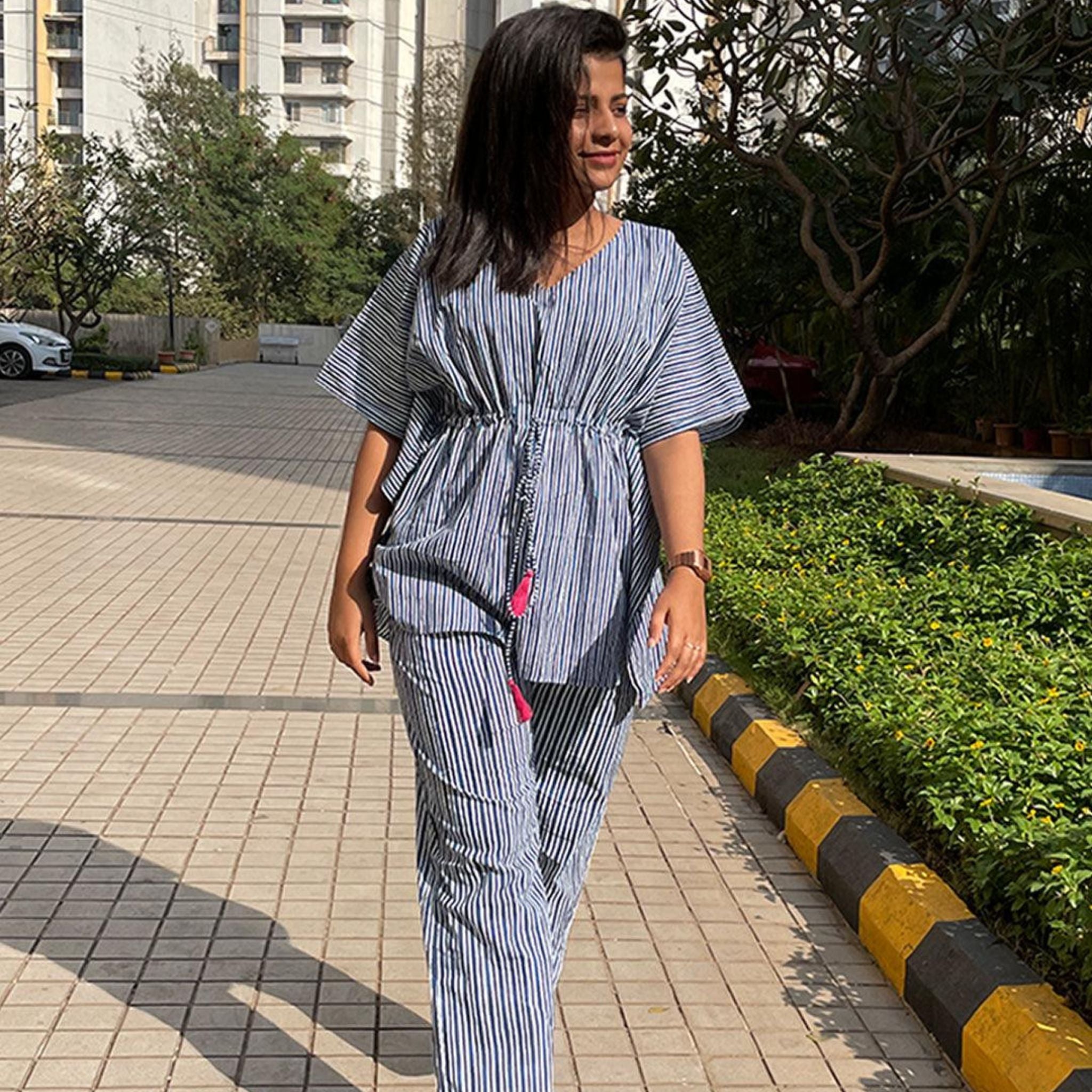 Kaftan Jammies - Indigo stripes Joeycare