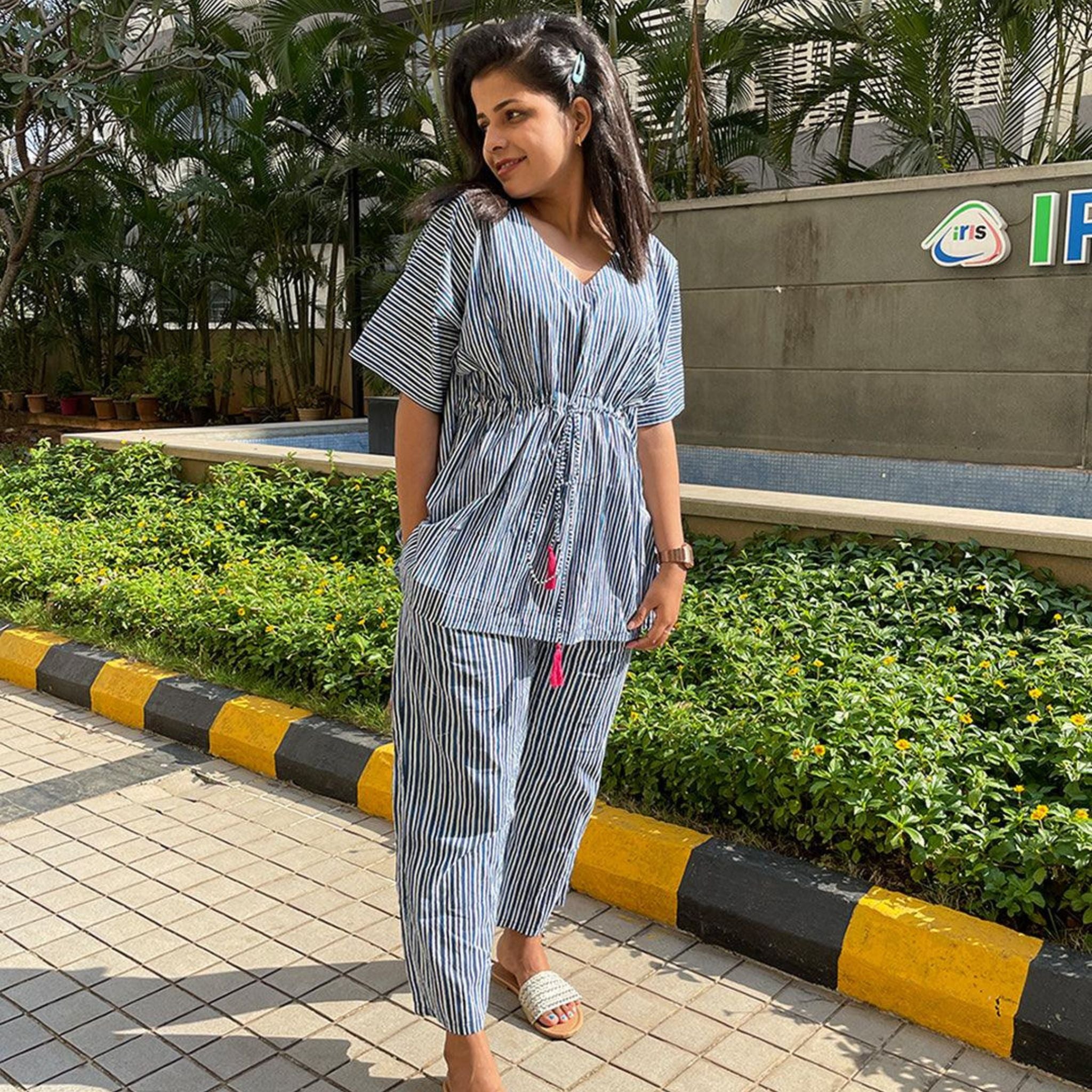 Kaftan Jammies - Indigo stripes Joeycare