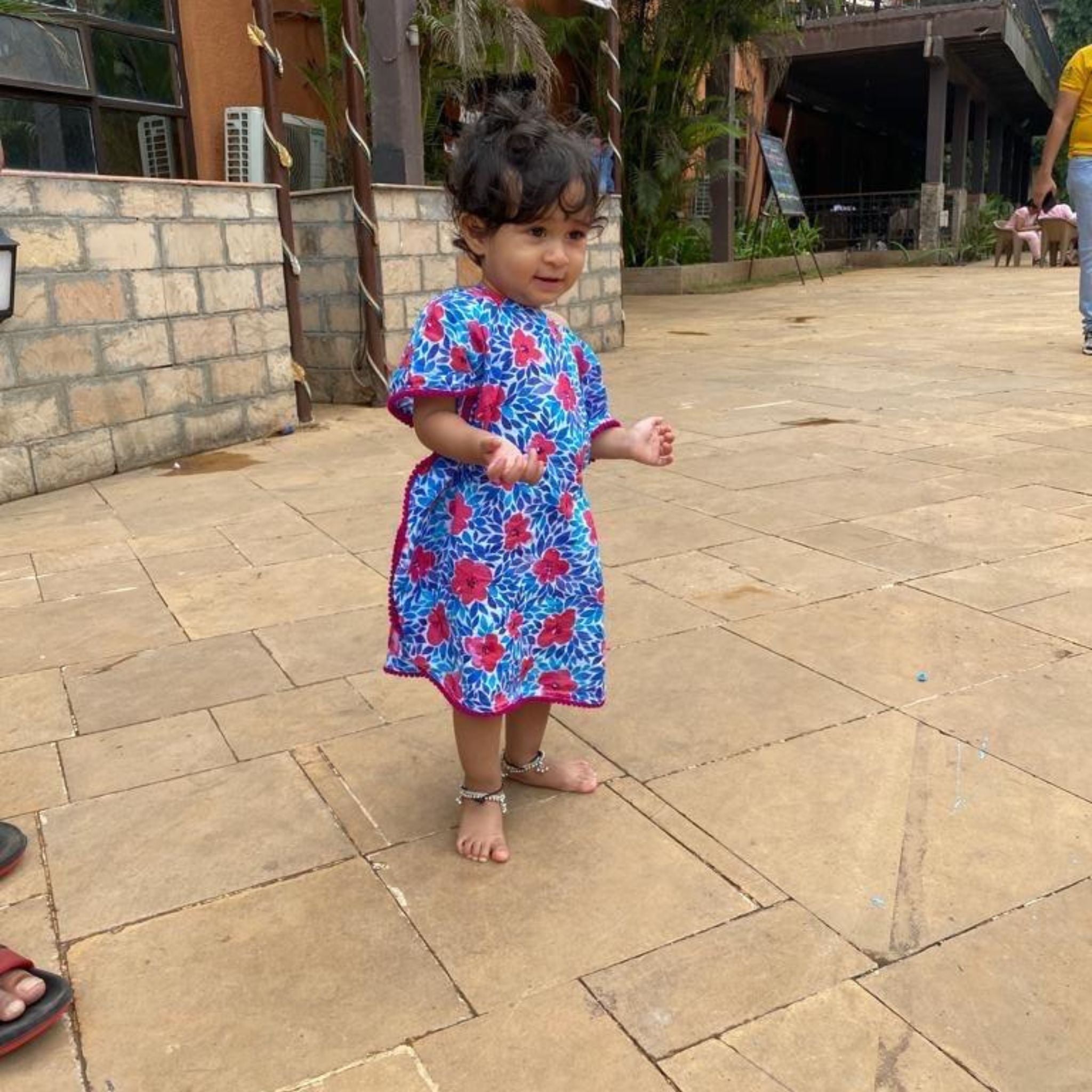 Kaftan for Girls  - Blue Pink Flowers Joeycare