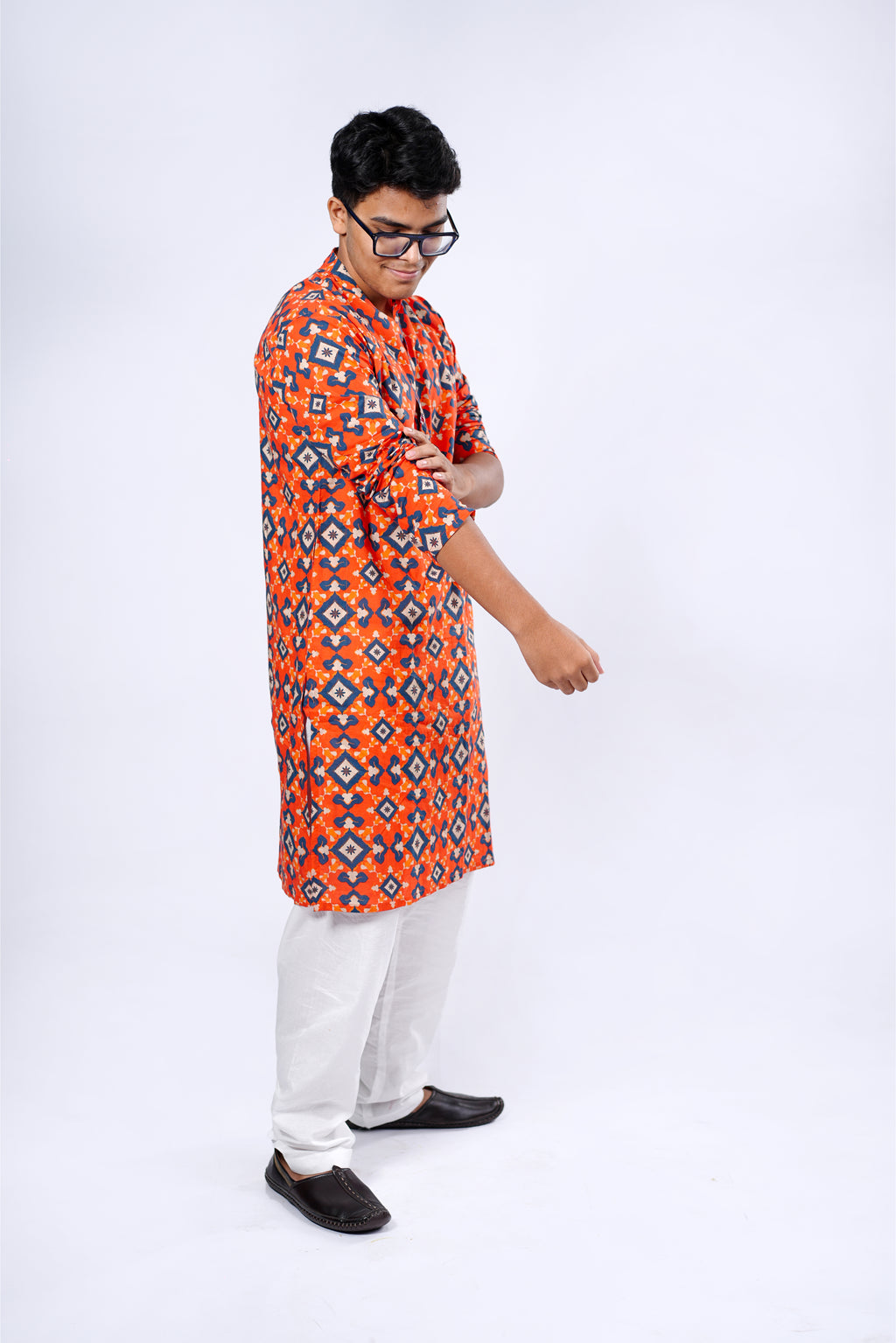 Kurta for Men - Orange Patola