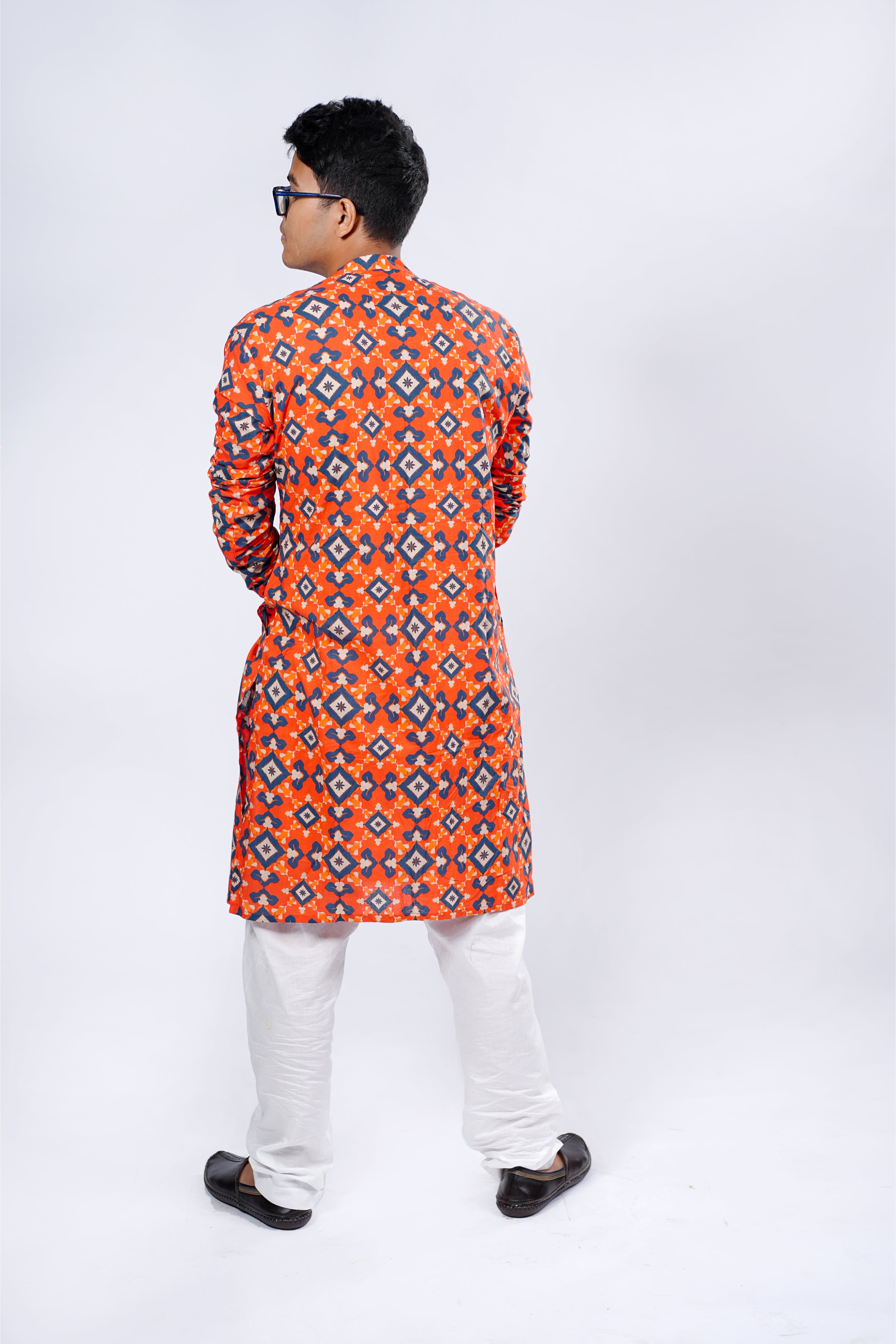 Kurta for Men - Orange Patola