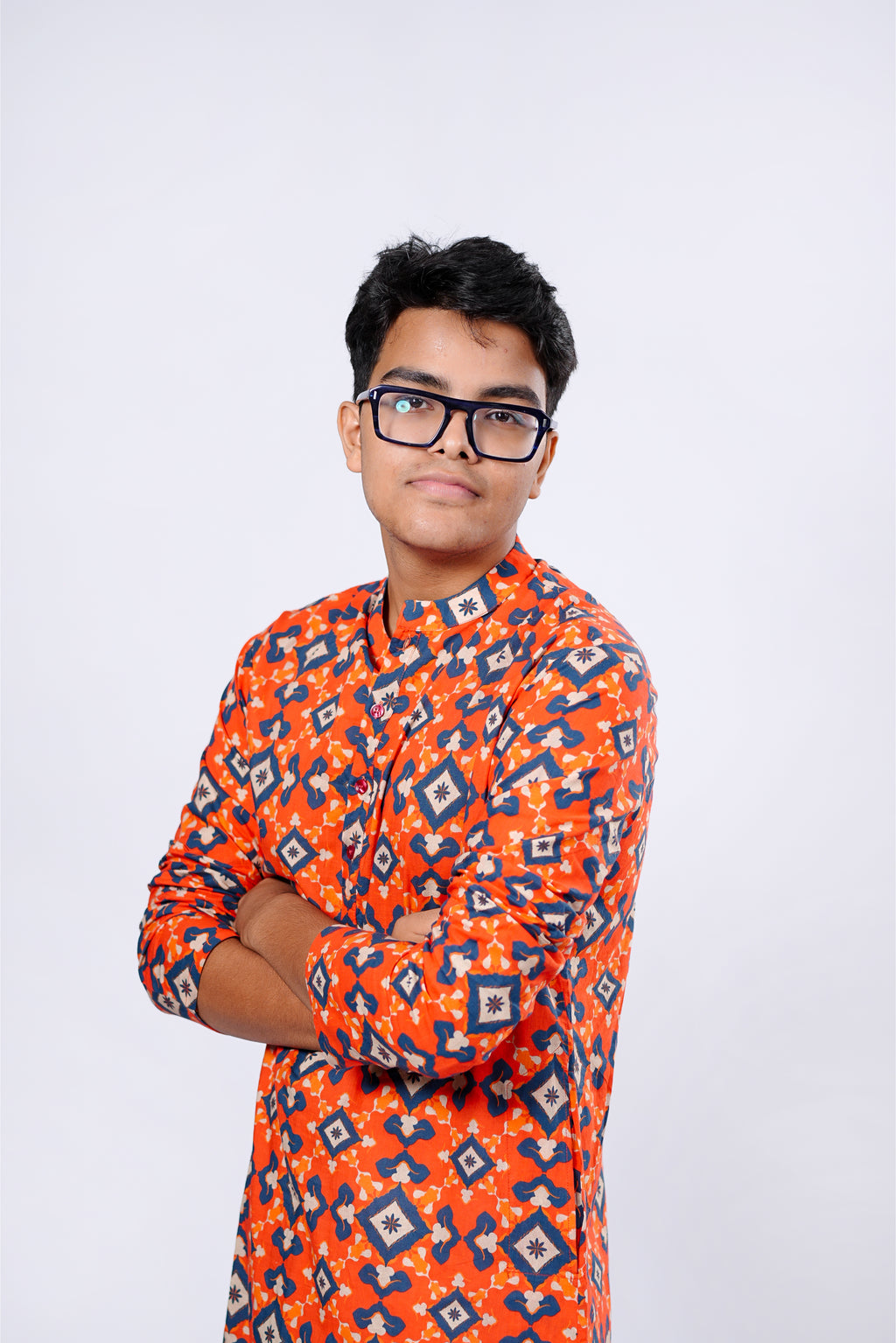 Kurta for Men - Orange Patola