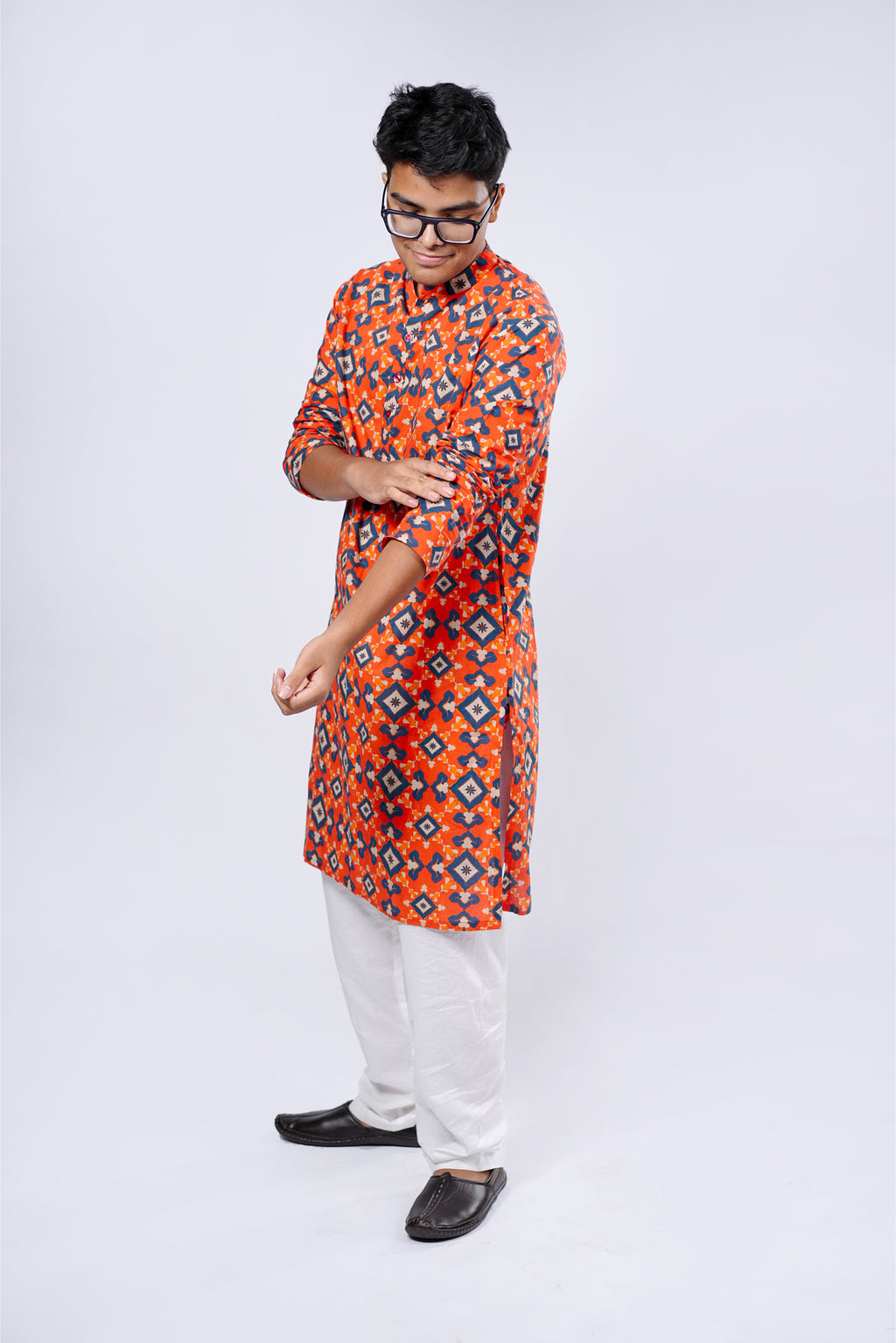 Kurta for Men - Orange Patola