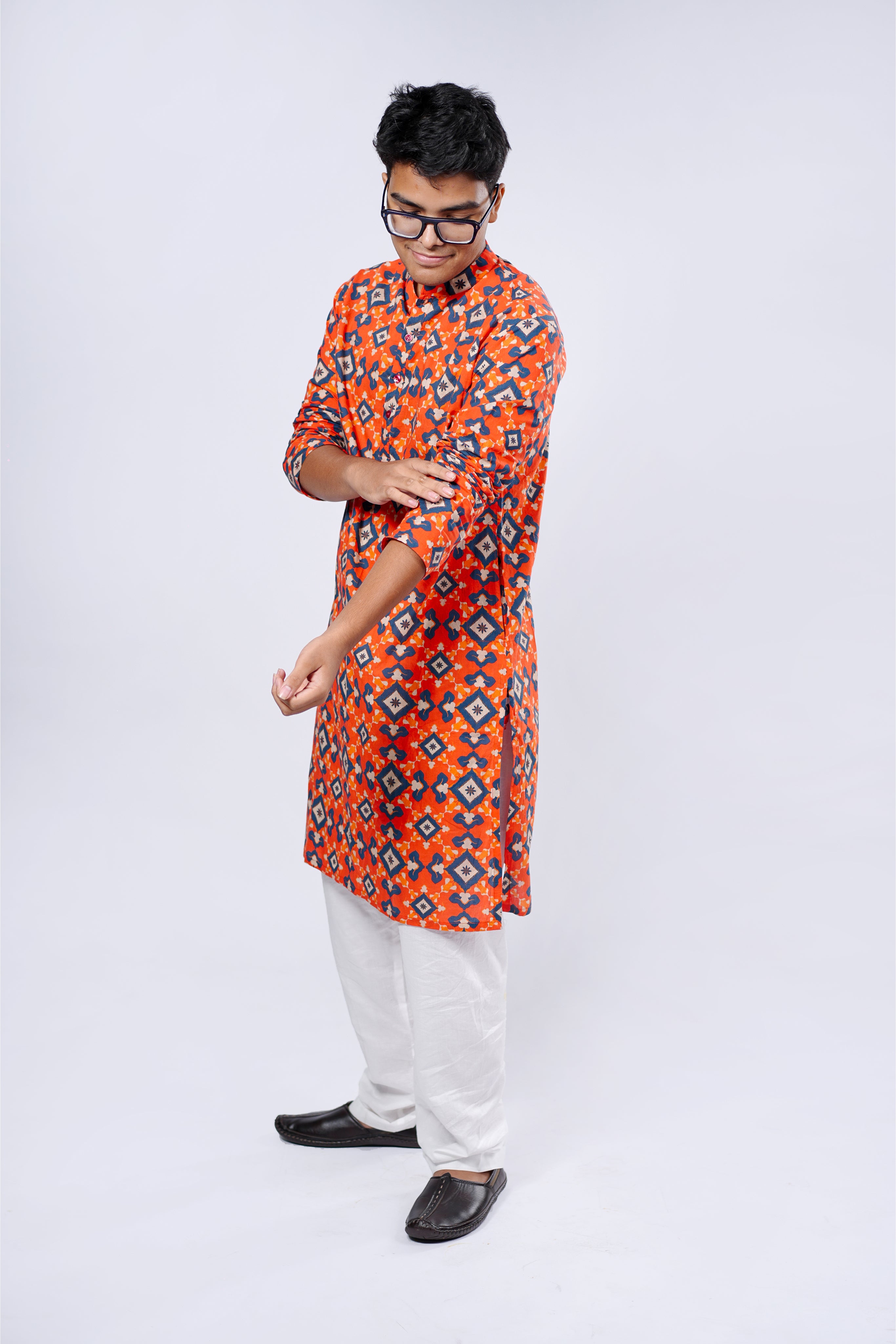 Kurta for Men - Orange Patola