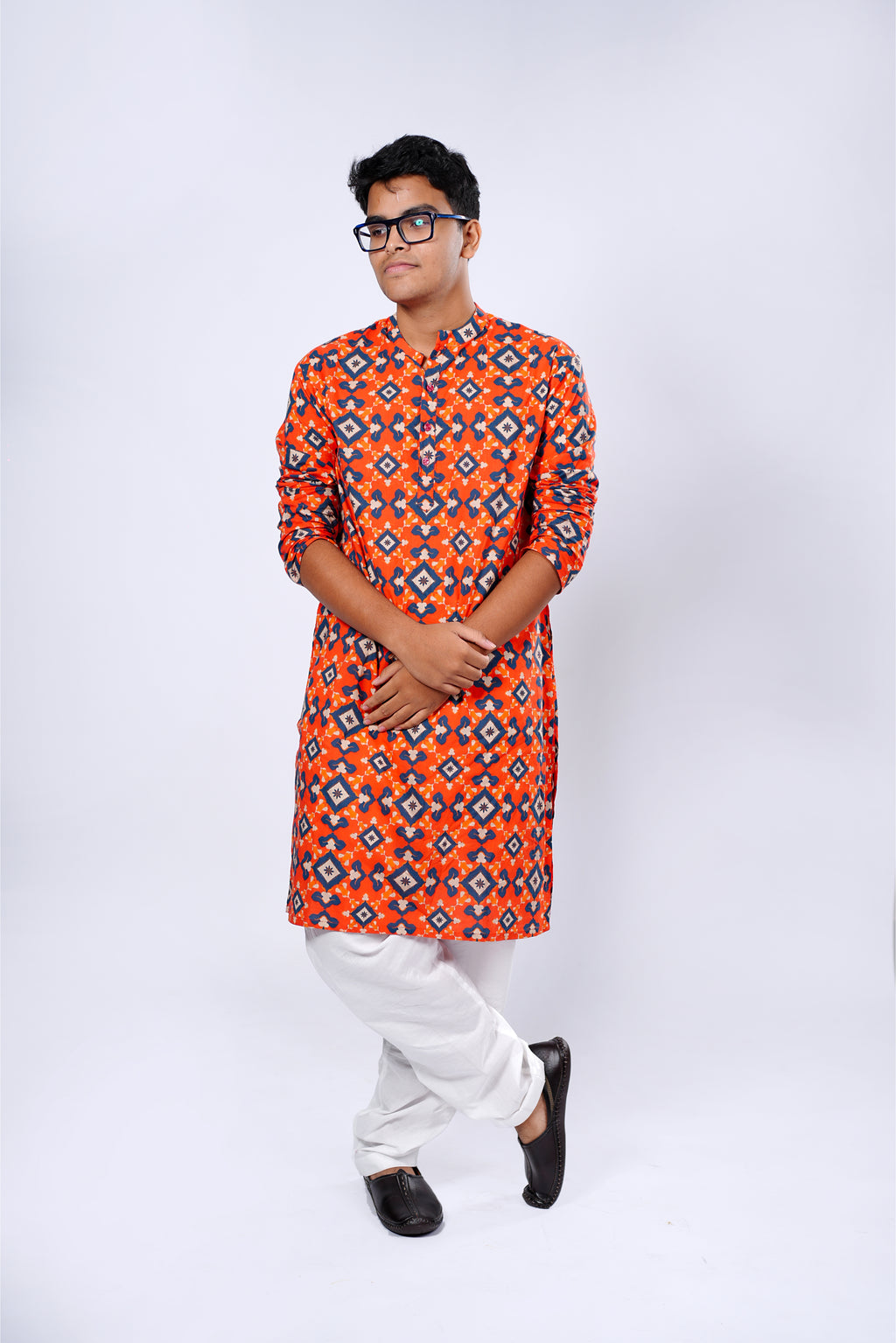Kurta for Men - Orange Patola