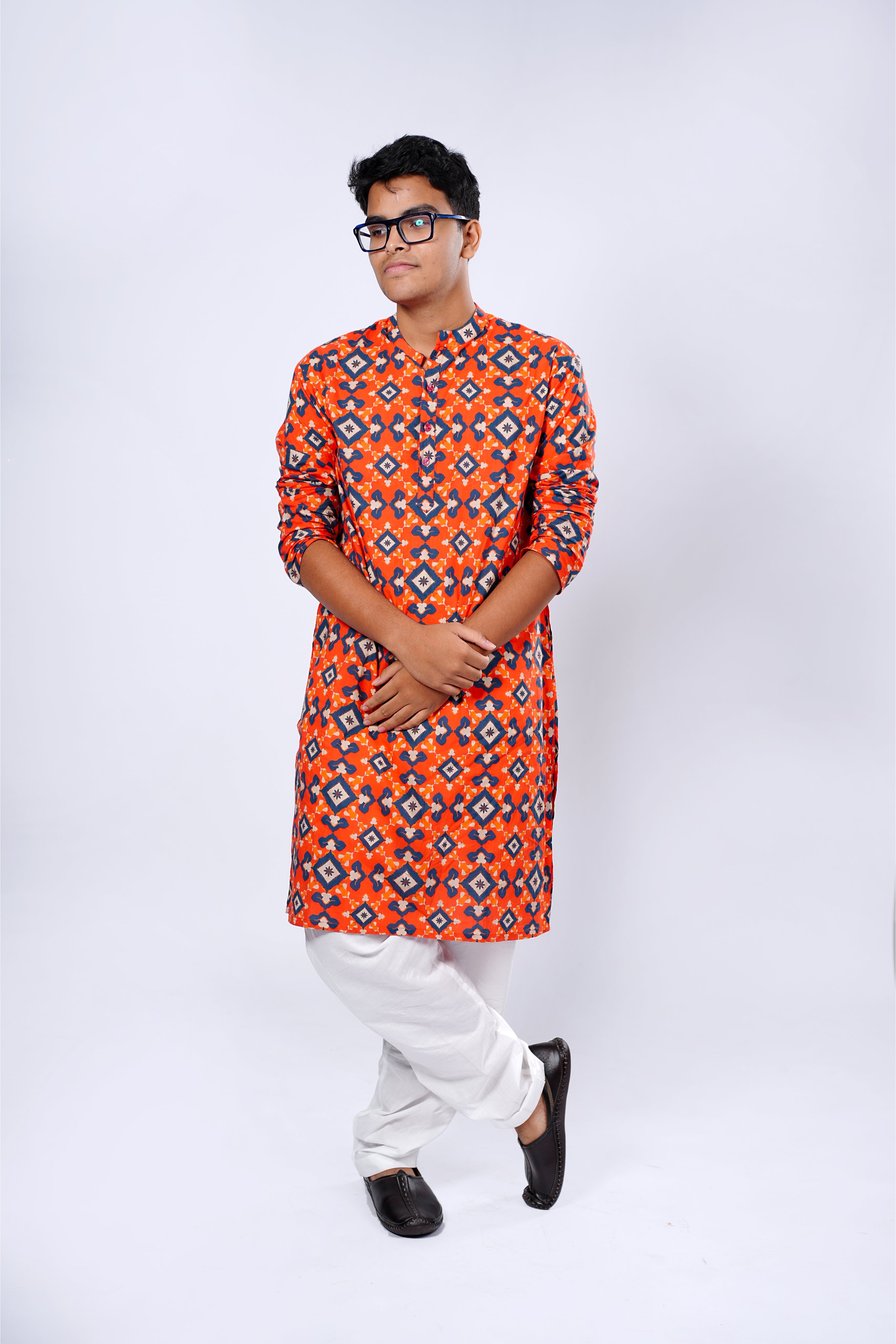 Kurta for Men - Orange Patola
